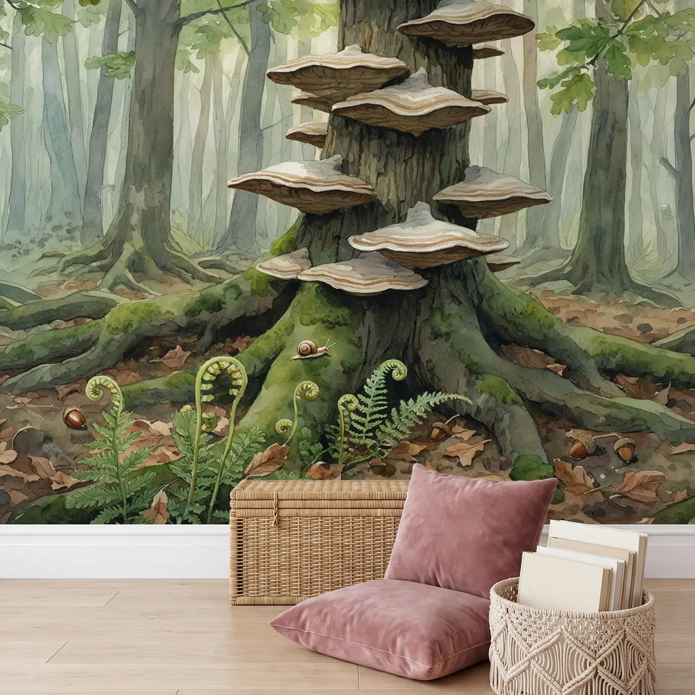 Enchanted Tree Staircase Wallpaper Mural in playroom setting by Whimsy Tots