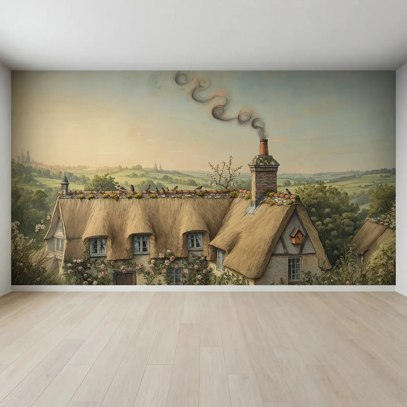 Full view of Cozy Cottage Chimney Wallpaper Mural by Whimsy Tots