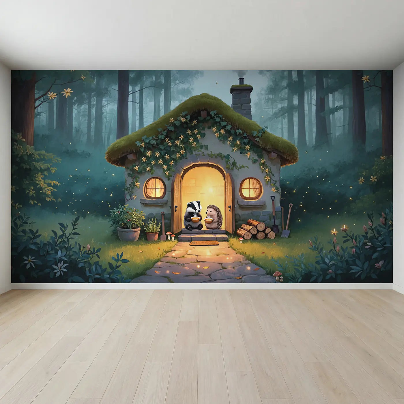 Full view of Cottage Door Soup Friends Wallpaper Mural by Whimsy Tots