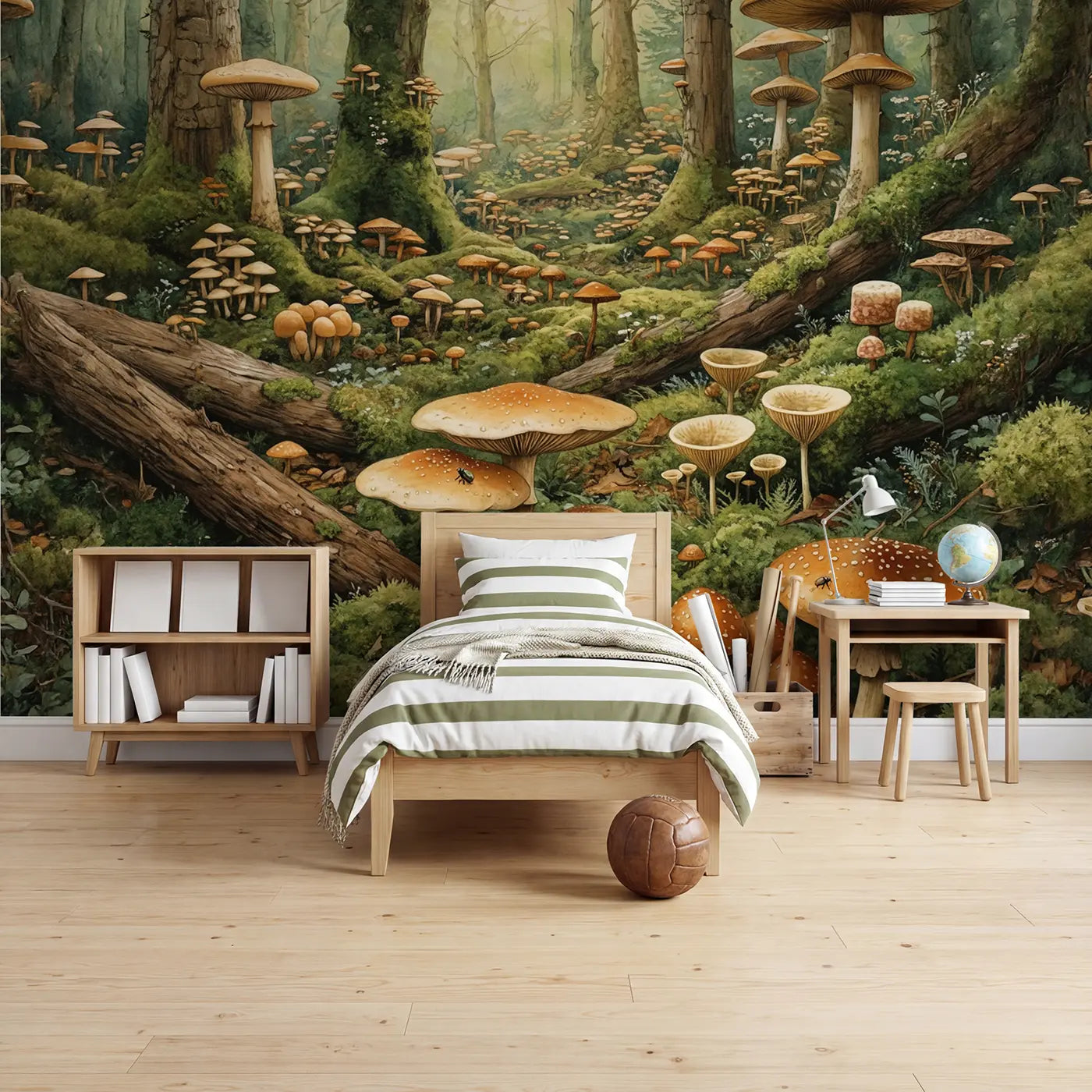 Storybook enchanted mushroom forest floor wallpaper mural for boys room by Whimsy Tots