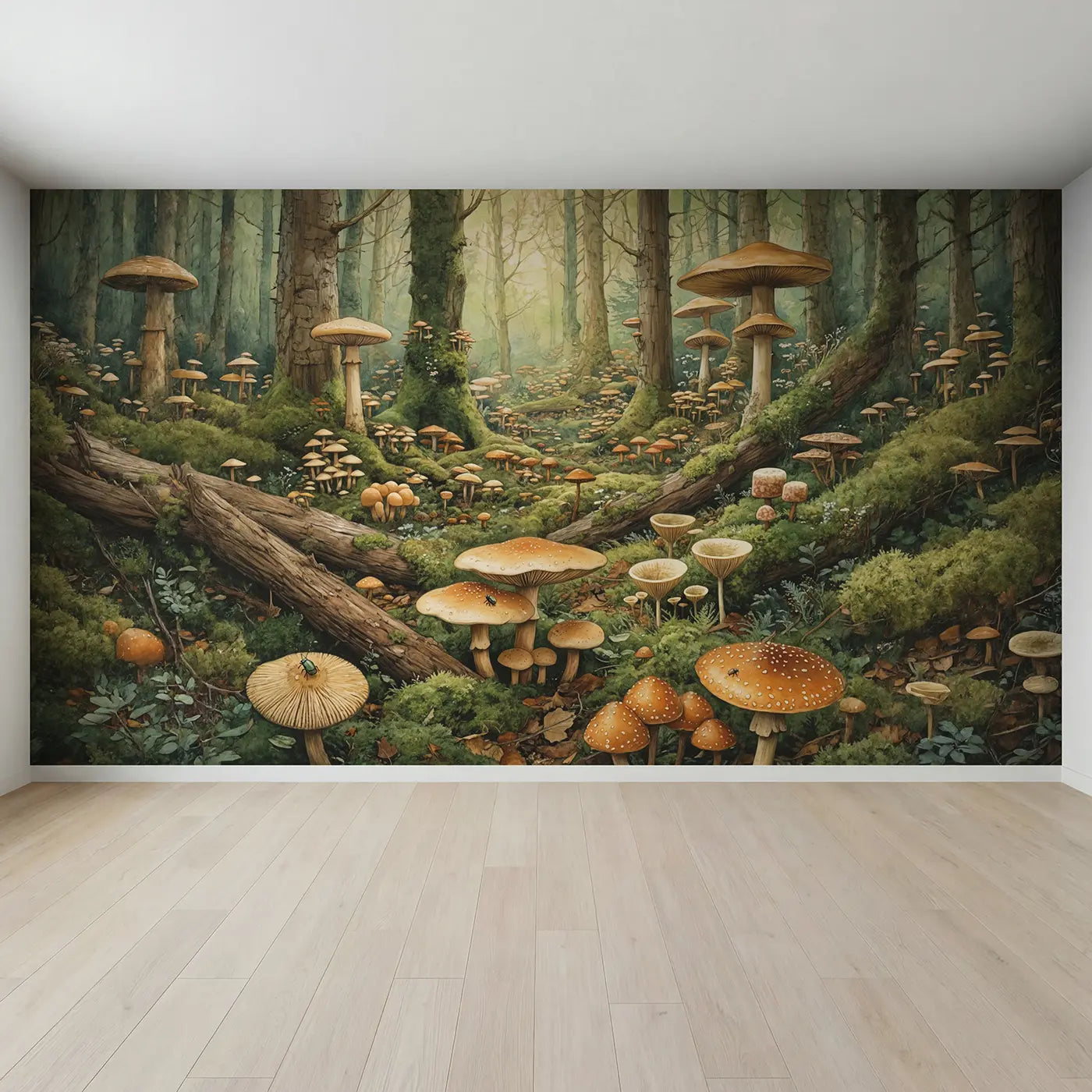 Full view of Enchanted Mushroom Forest Floor Wallpaper Mural by Whimsy Tots