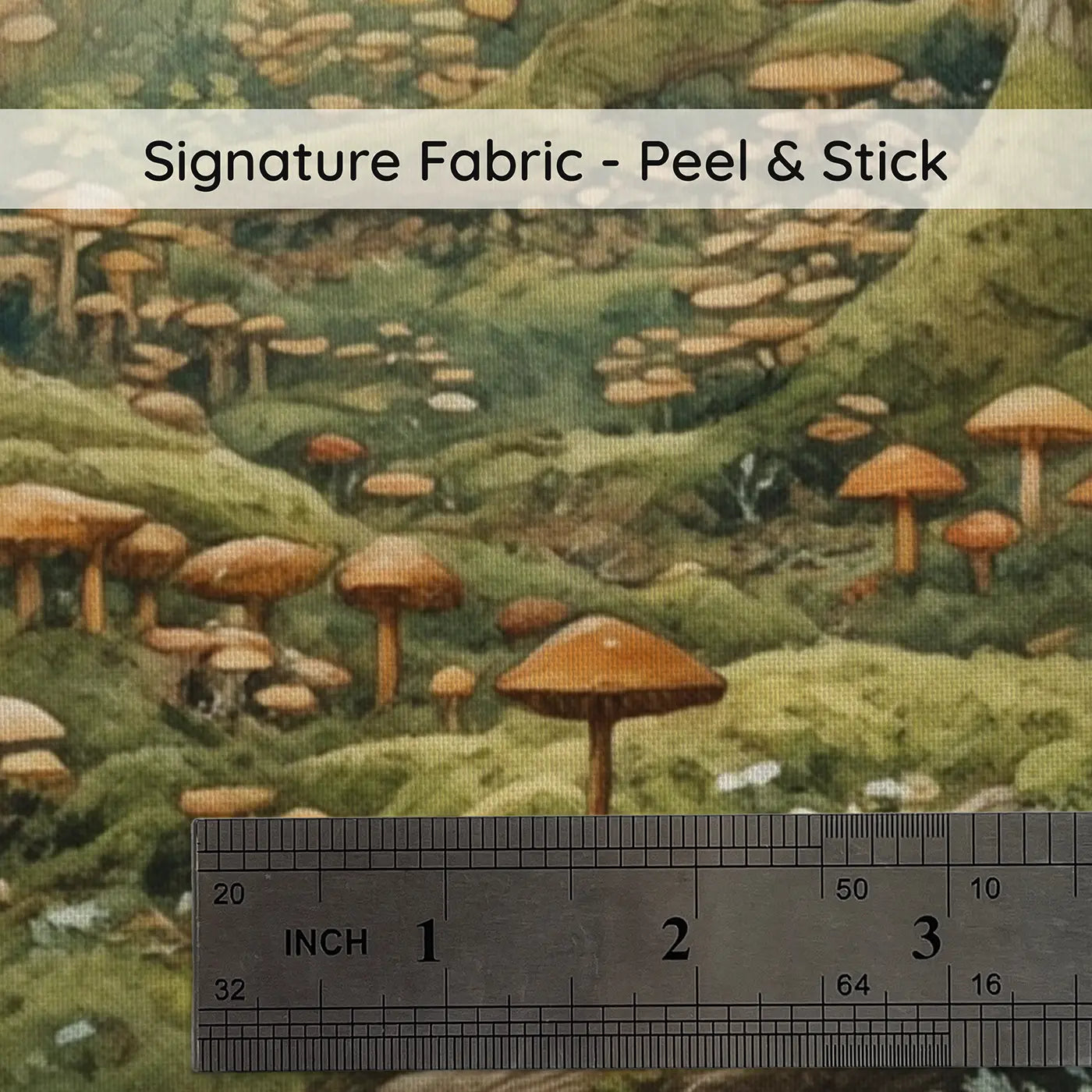 Fabric texture close-up of Enchanted Mushroom Forest Floor Wallpaper Mural by Whimsy Tots