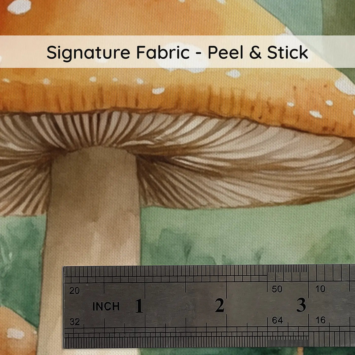 Fabric texture close-up of Mushroom Forest Classroom Wallpaper Mural by Whimsy Tots