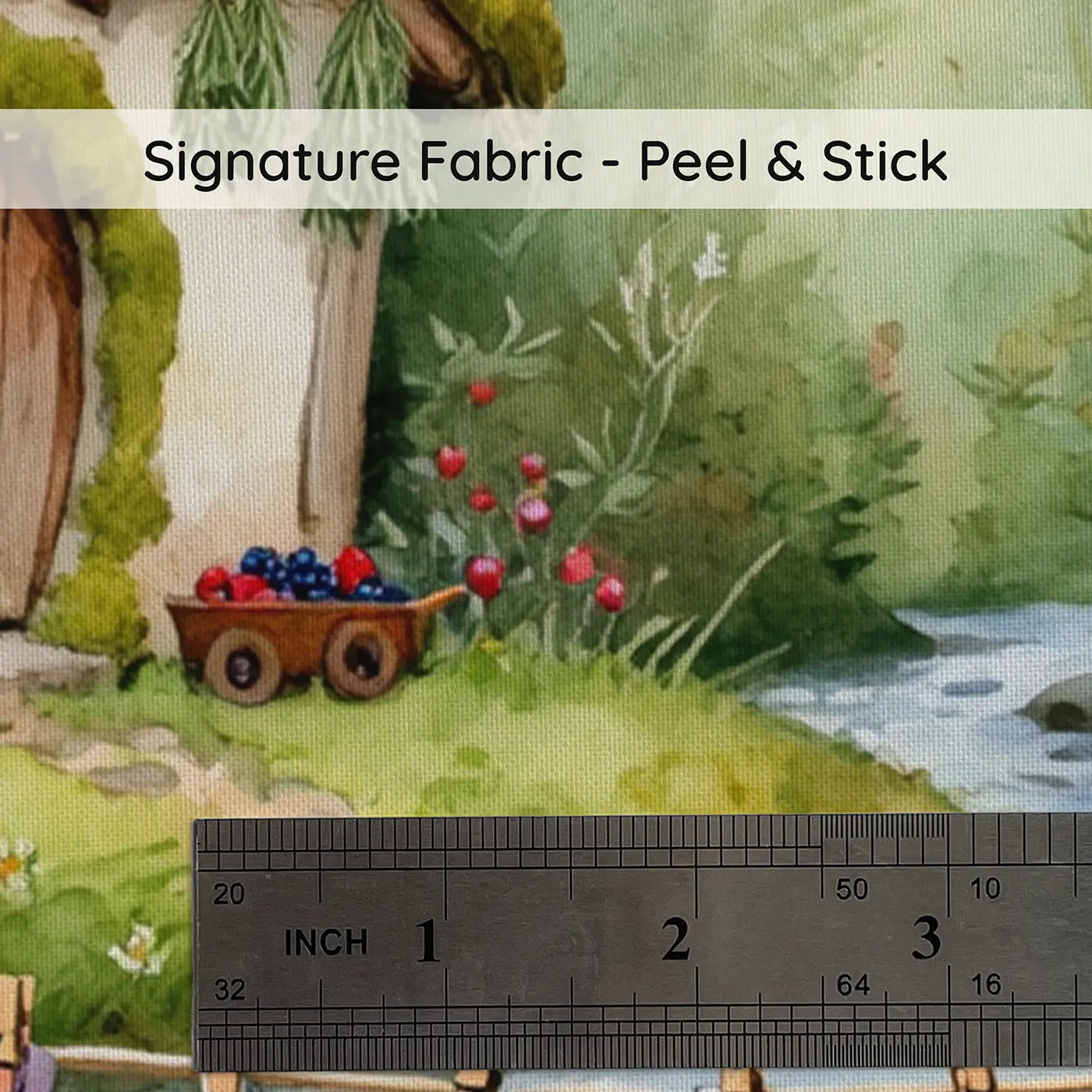 Fabric texture close-up of Mouse Laundry Day Stream Wallpaper Mural by Whimsy Tots