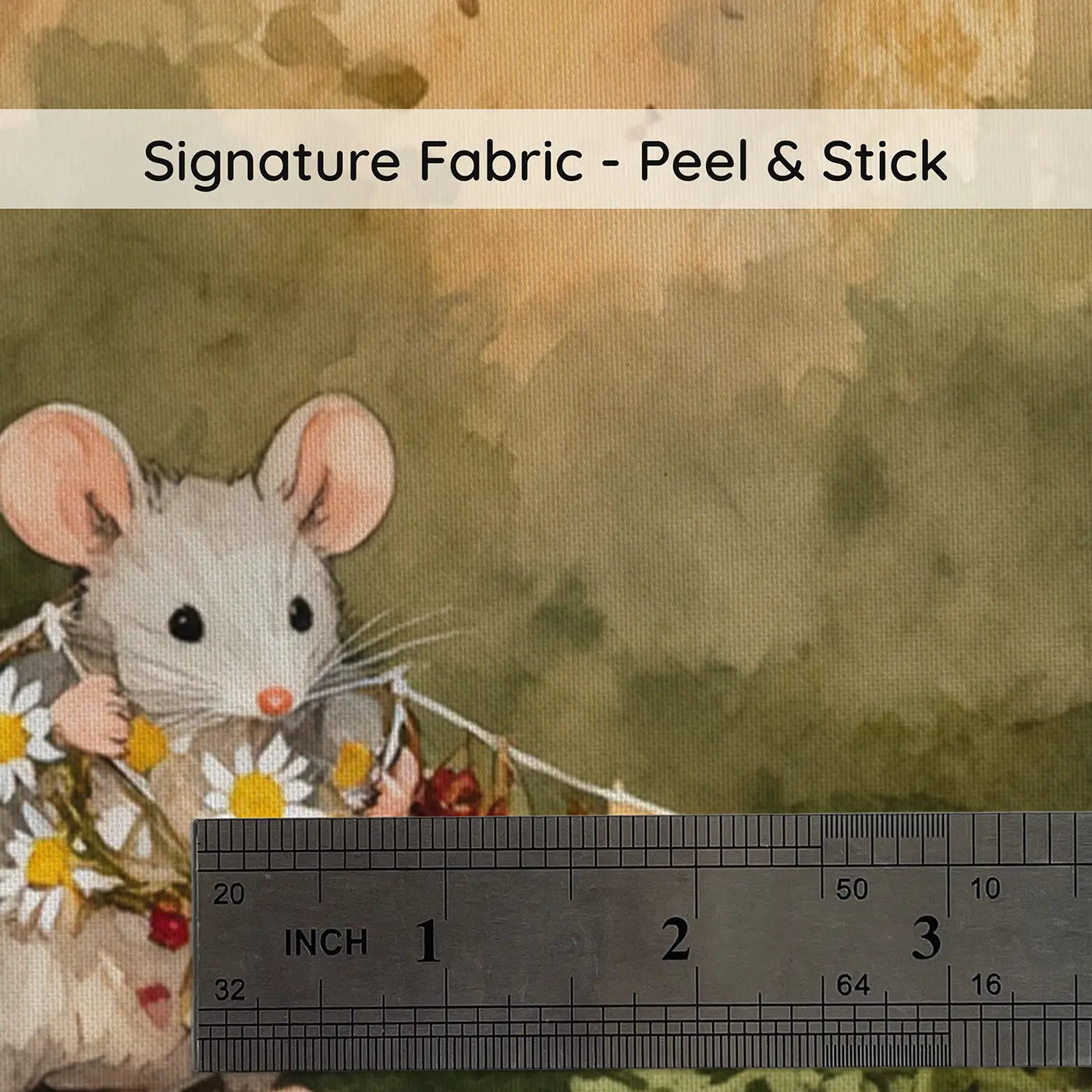Fabric texture close-up of Mice Mushroom Celebration Wallpaper Mural by Whimsy Tots