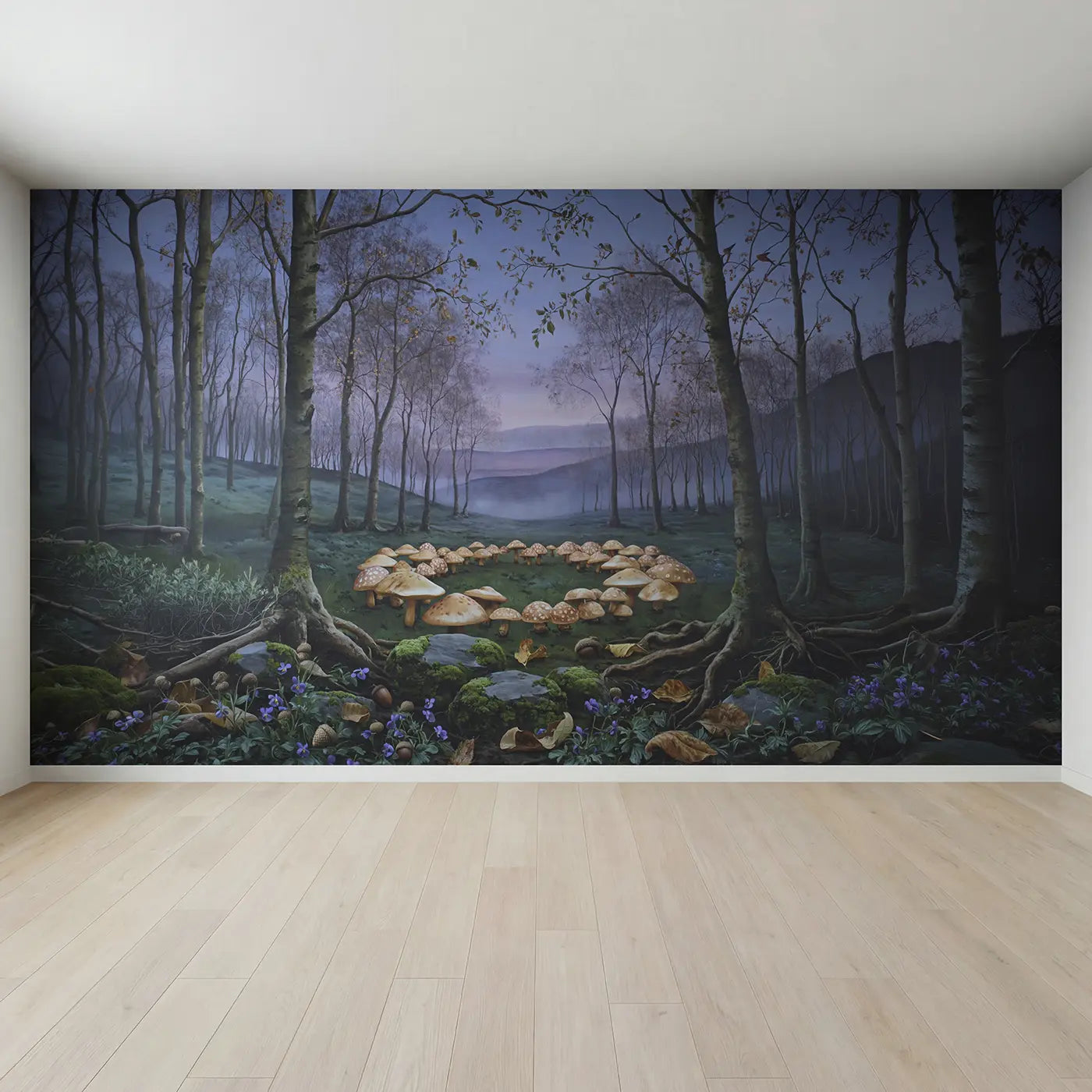 Full view of Mushroom Ring Center Perspective Wallpaper Mural by Whimsy Tots