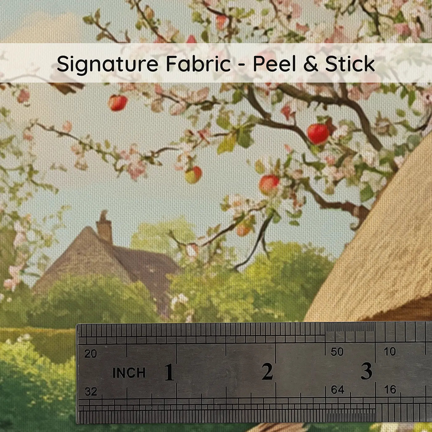 Fabric texture close-up of Robin Nest Building Cottage Wallpaper Mural by Whimsy Tots