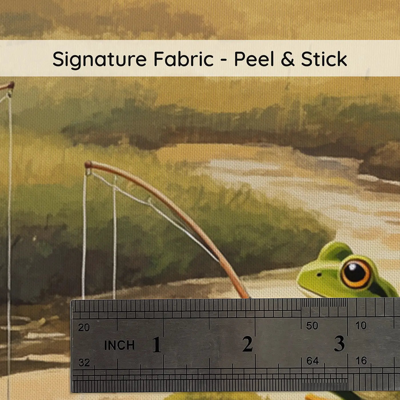 Fabric texture close-up of Mouse Frog Fishing Mushroom Wallpaper Mural by Whimsy Tots