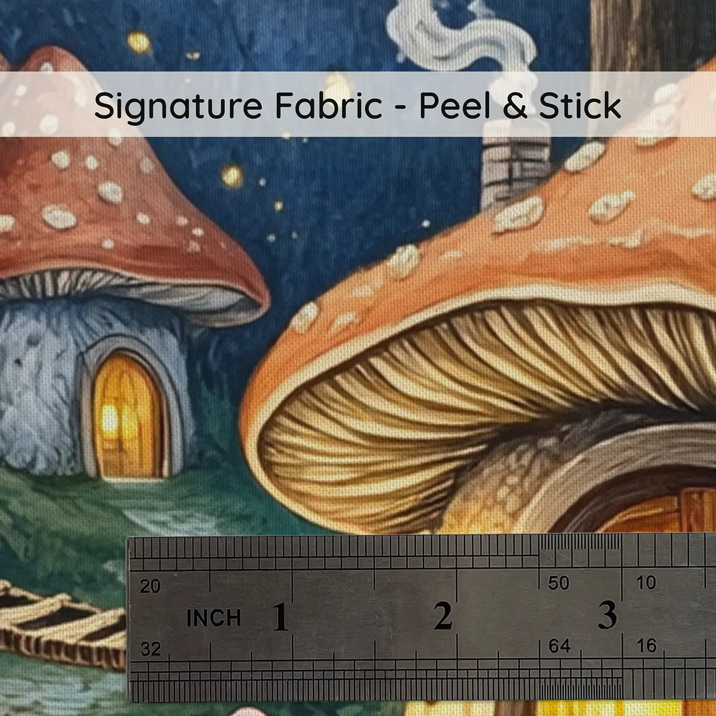 Fabric texture close-up of Mouse Family Mushroom Inn Wallpaper Mural by Whimsy Tots