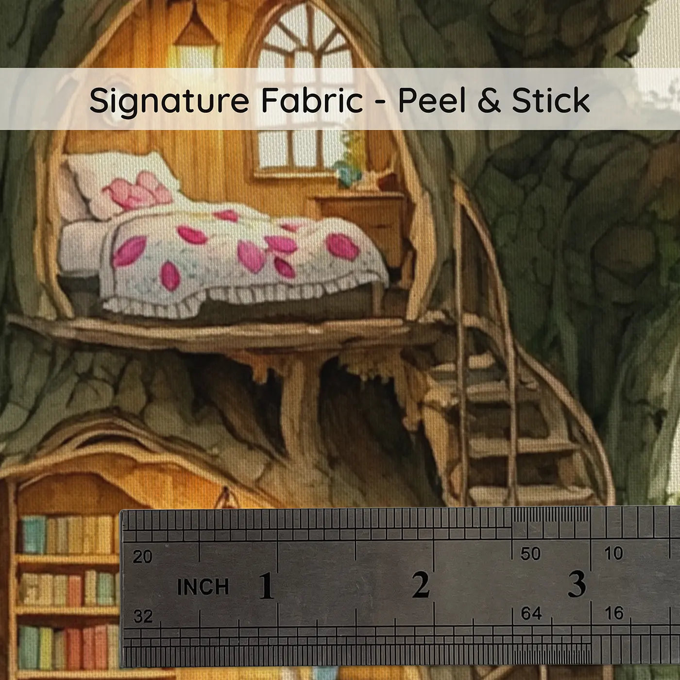 Fabric texture close-up of Fairy Tree House Cutaway Wallpaper Mural by Whimsy Tots