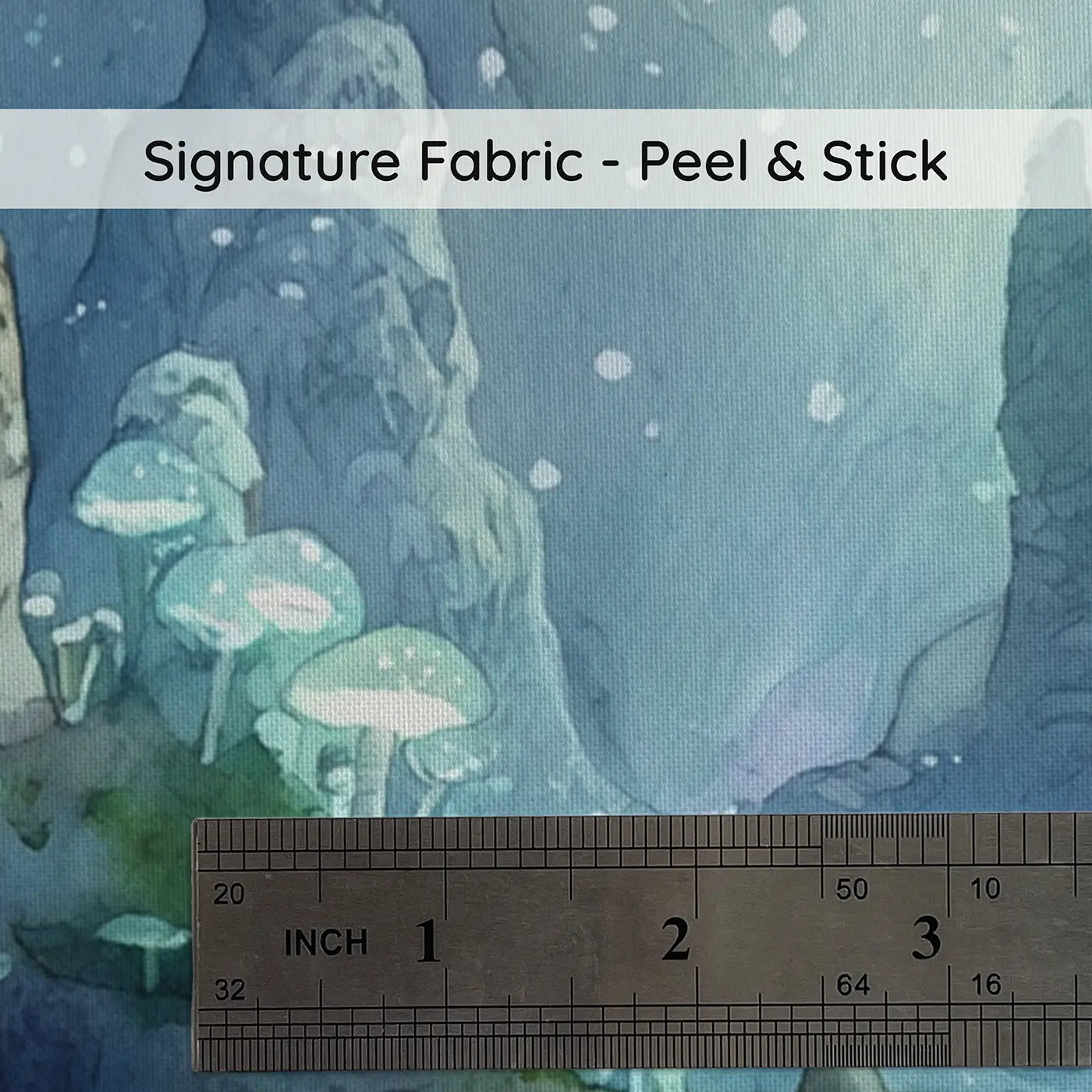 Fabric texture close-up of Glowing Mushroom Cavern Wallpaper Mural by Whimsy Tots