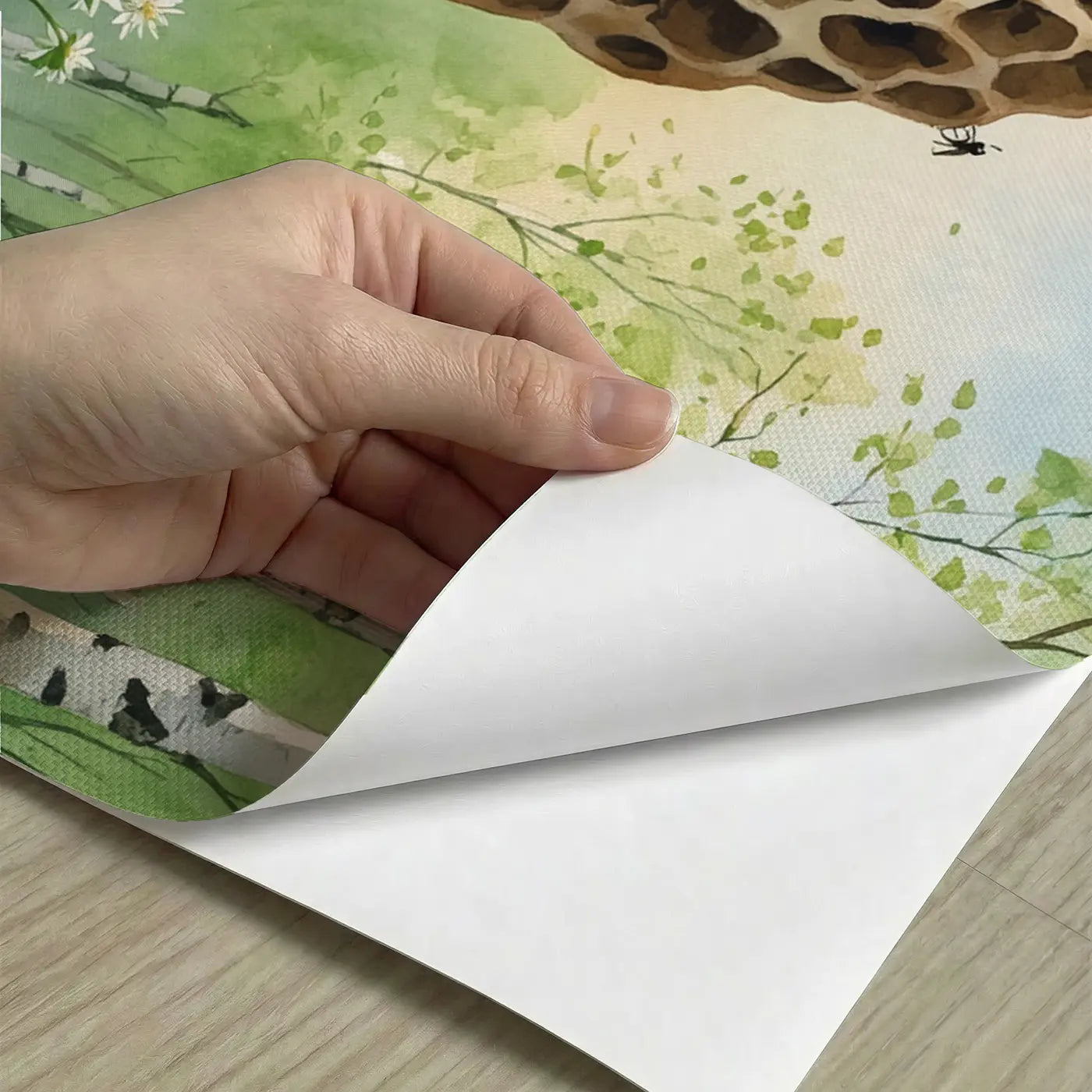 Peel-and-stick detail of Giant Morel Mushroom Spring Forest Wallpaper Mural by Whimsy Tots