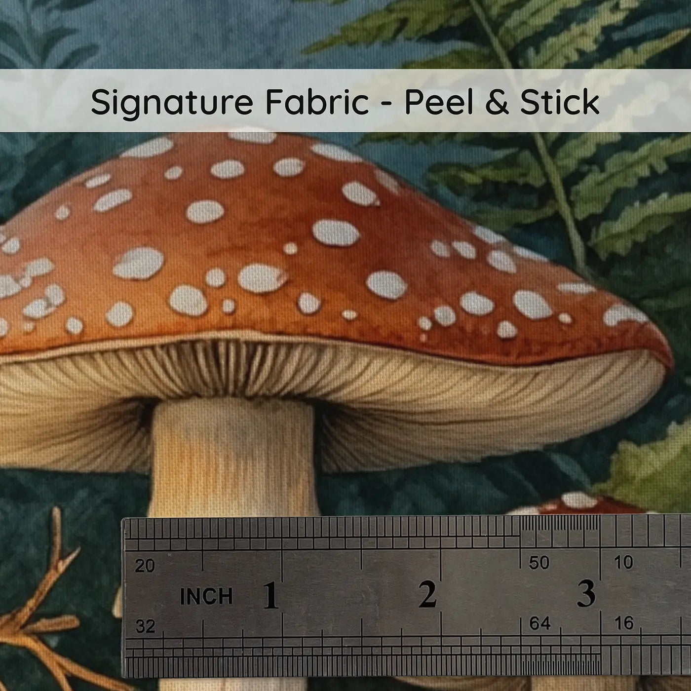 Fabric texture close-up of Hedgehog Mushroom Nook Wallpaper Mural by Whimsy Tots
