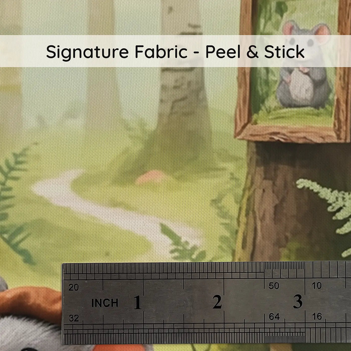 Fabric texture close-up of Mouse Artist Toadstool Studio Wallpaper Mural by Whimsy Tots