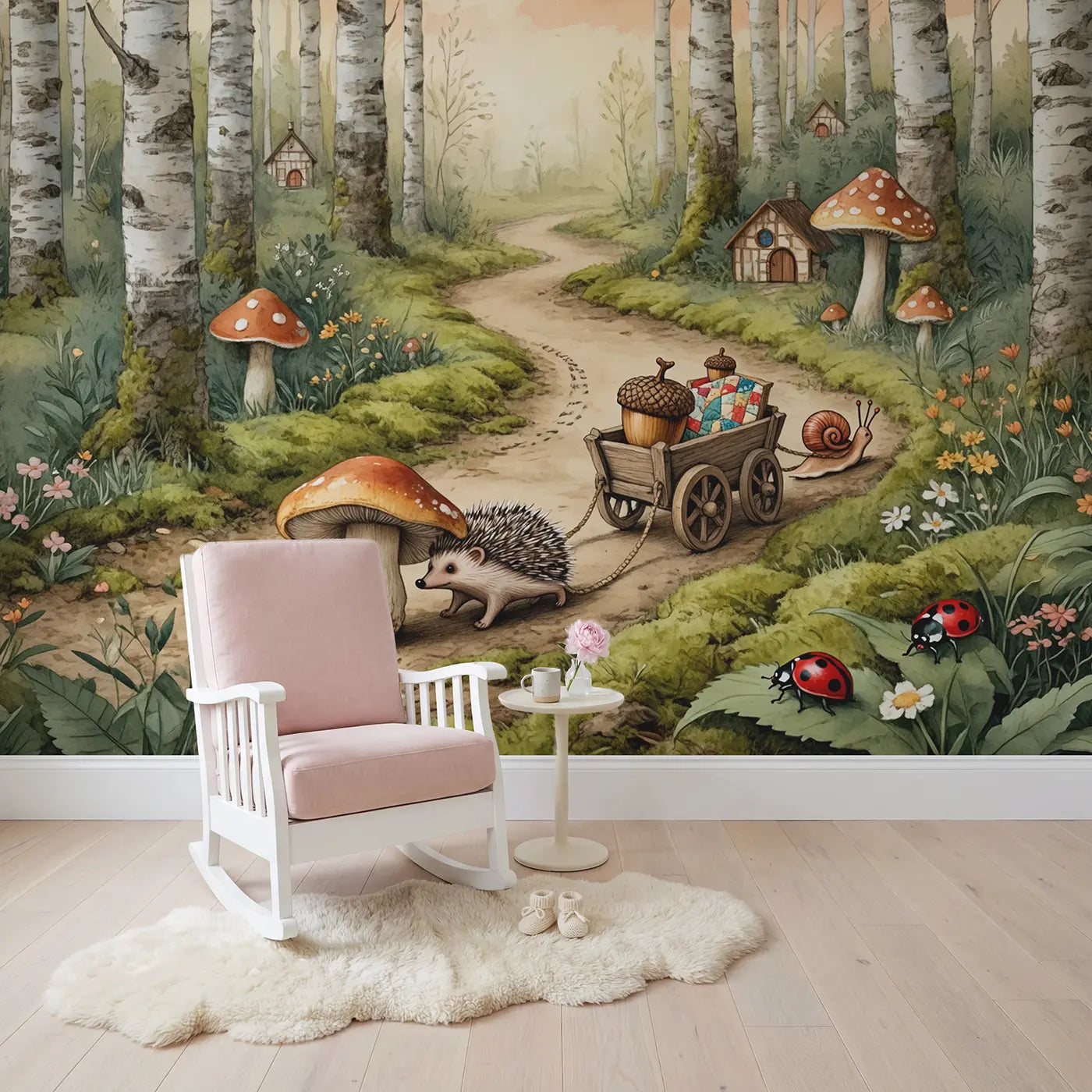 Hedgehog Moving Day Wallpaper Mural in playroom setting by Whimsy Tots