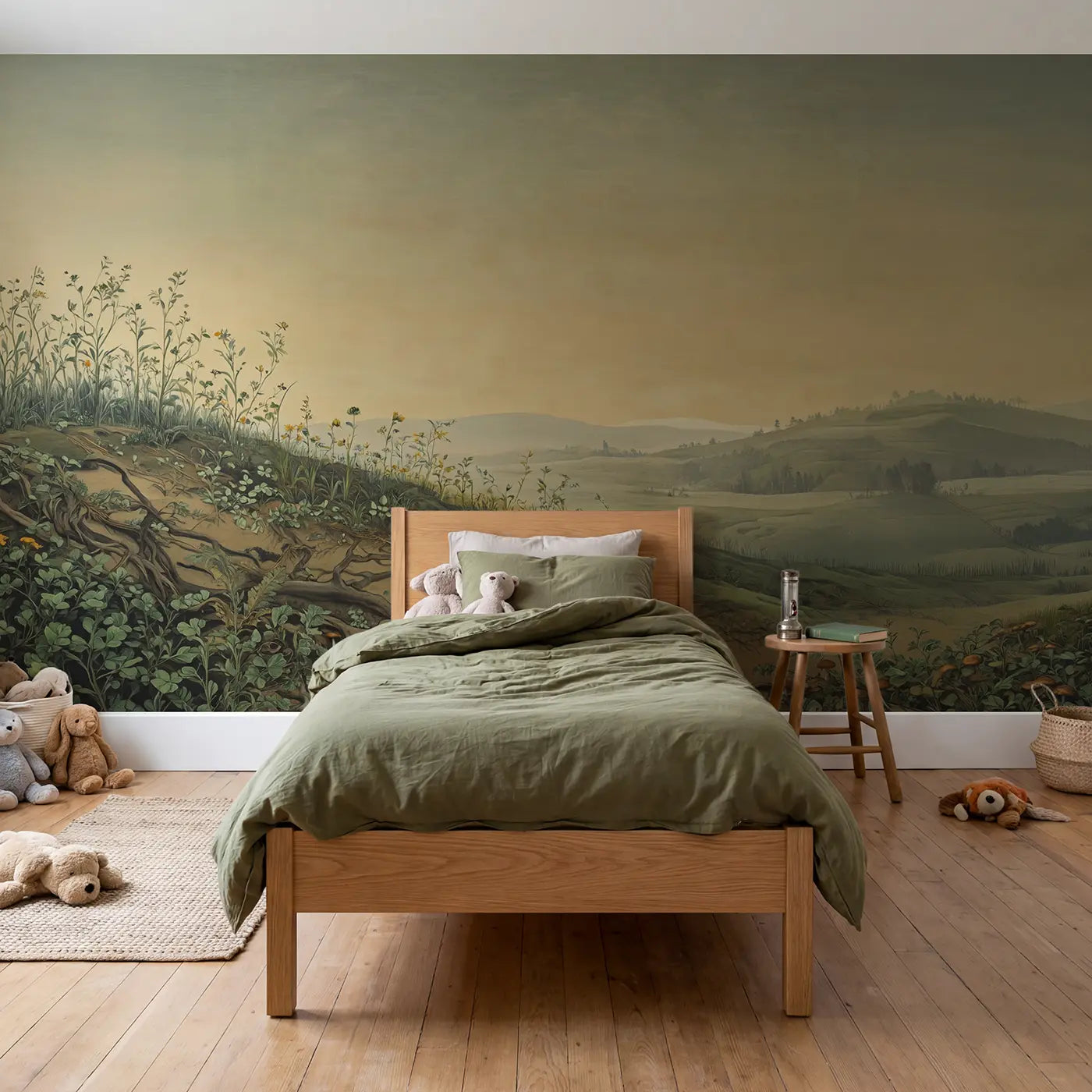 botanical forest floor cross-section wallpaper mural for kids room by Whimsy Tots