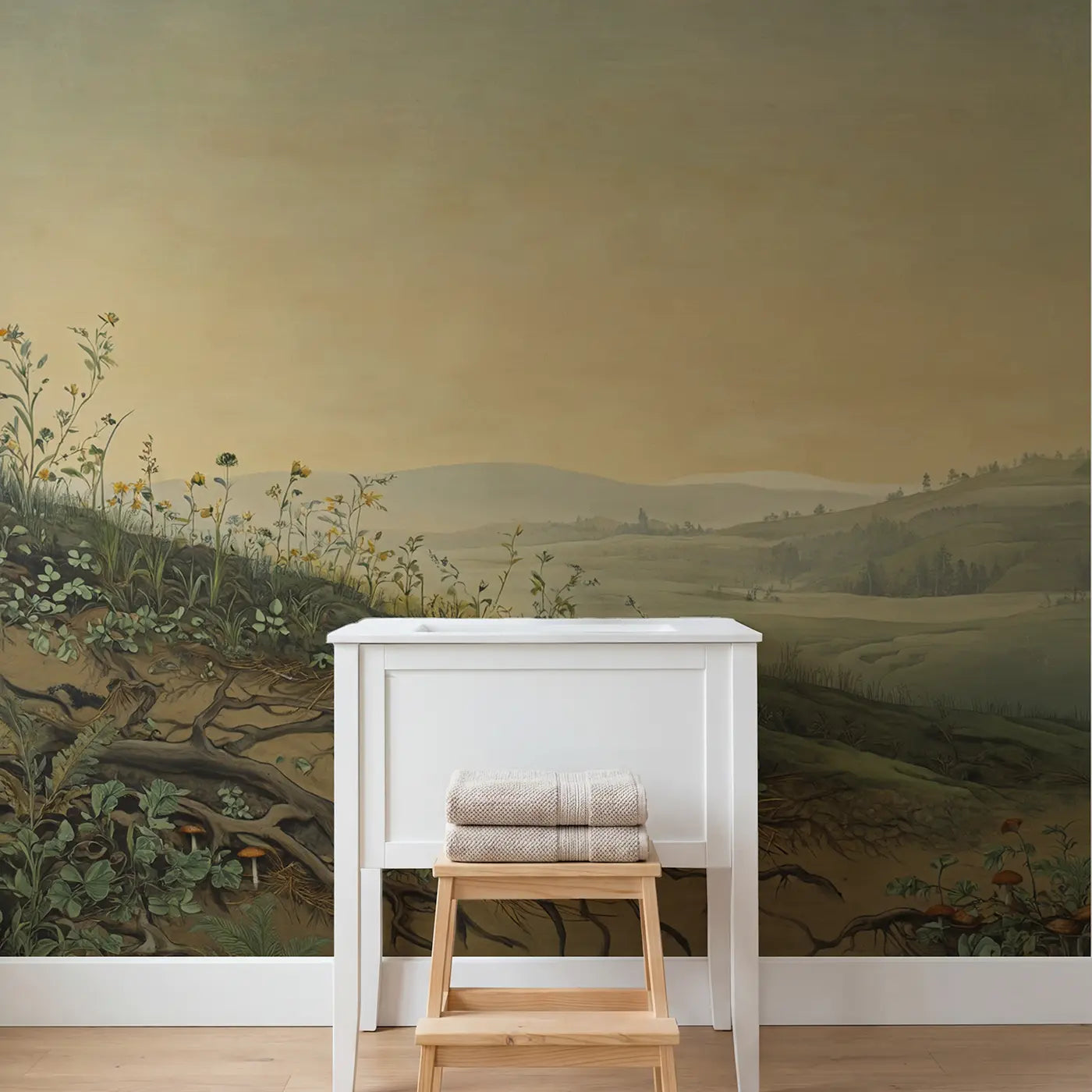 Forest Floor Crosssection Showing Wallpaper Mural in playroom setting by Whimsy Tots