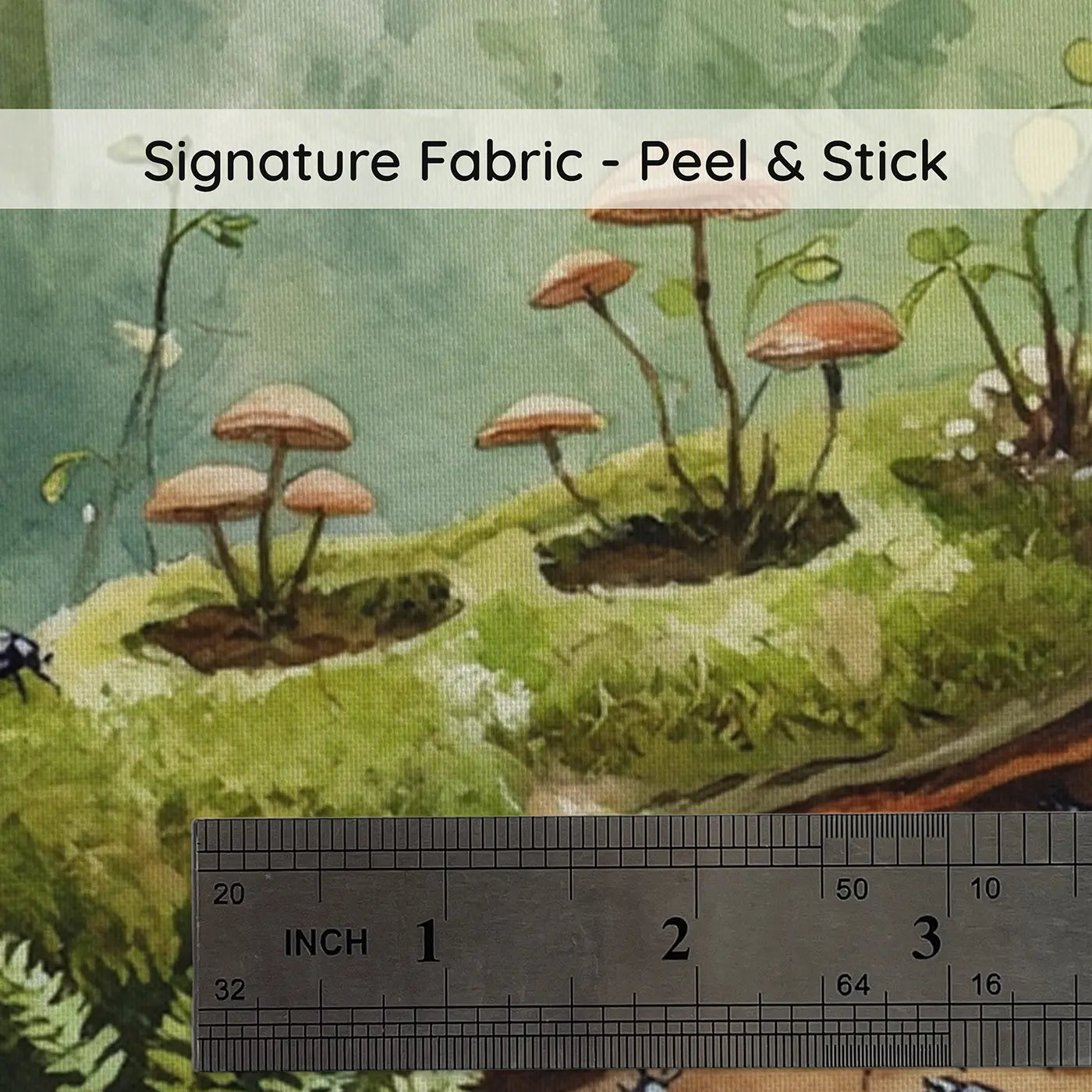 Fabric texture close-up of Mossy Fallen Tree Ecosystem Wallpaper Mural by Whimsy Tots