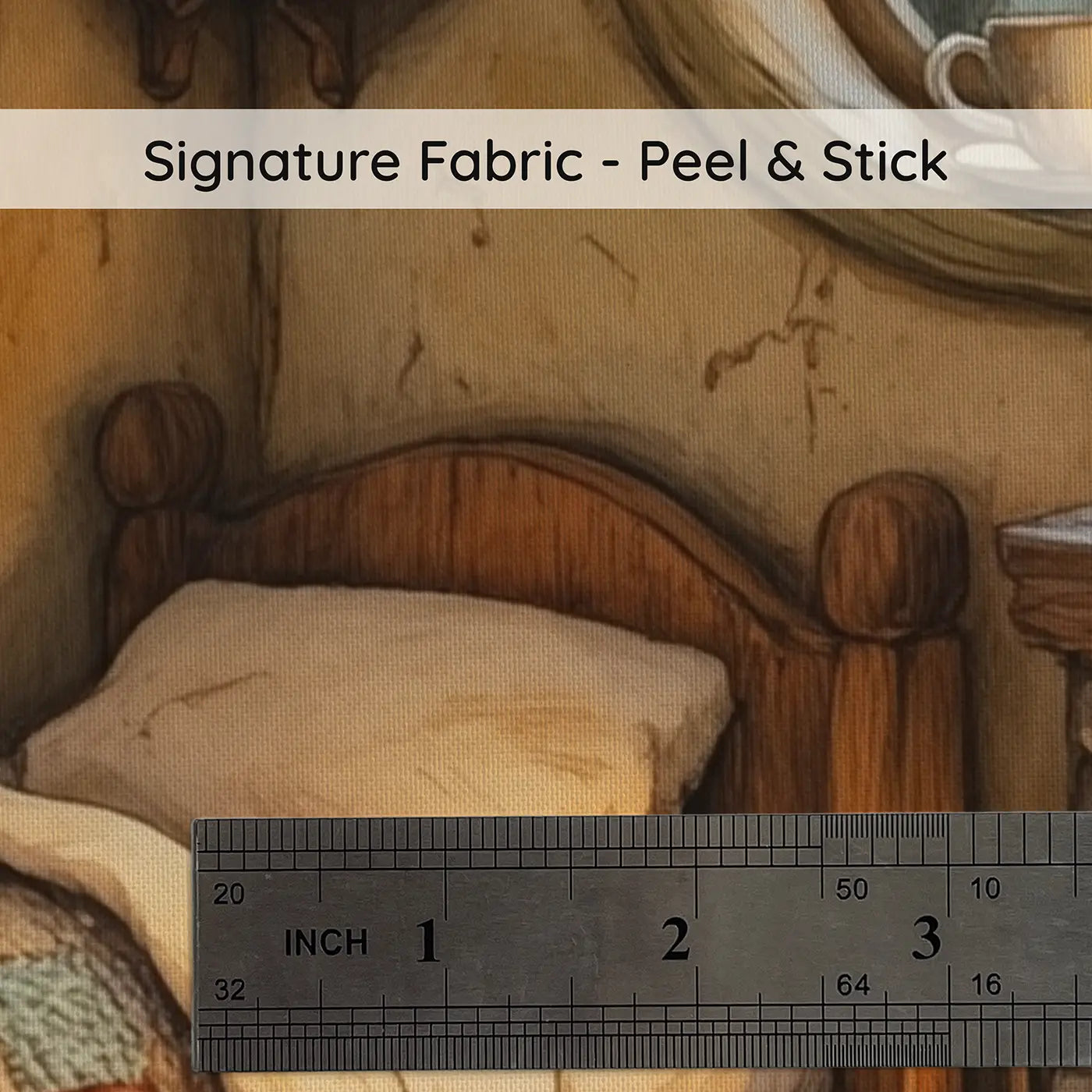 Fabric texture close-up of Cozy Mushroom Cottage Wallpaper Mural by Whimsy Tots