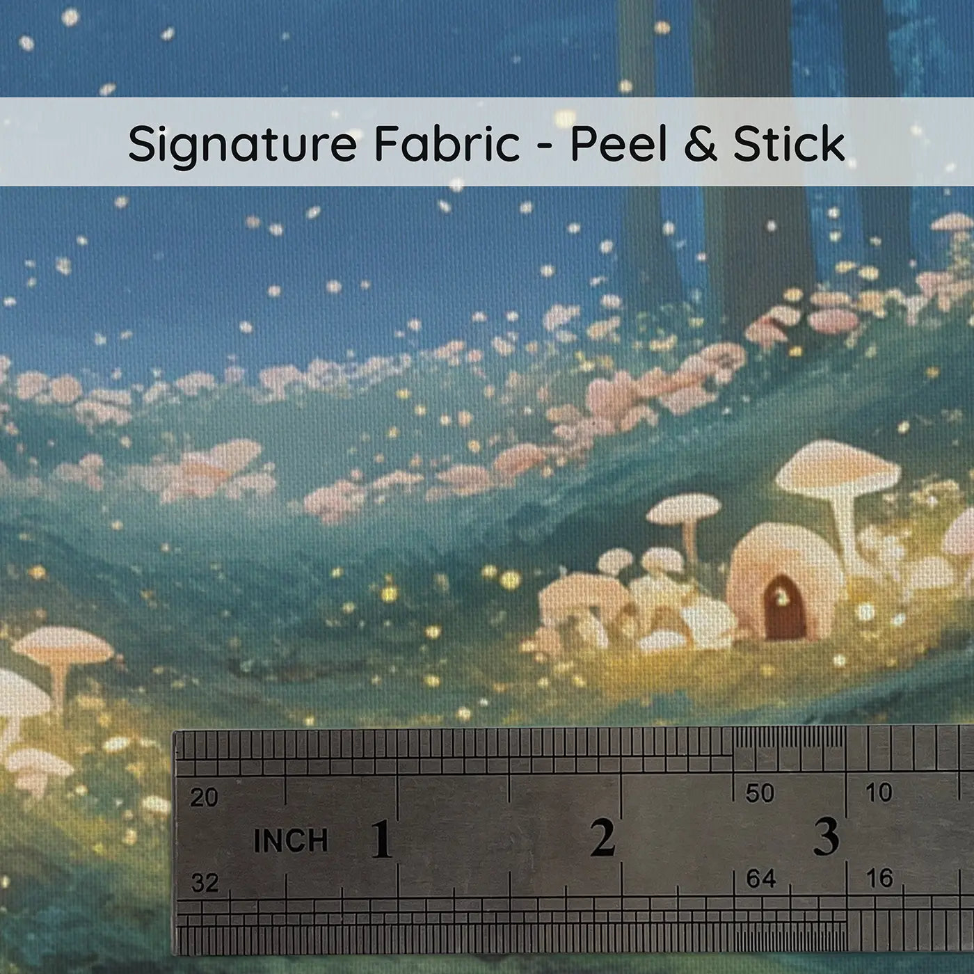 Fabric texture close-up of Moonlit Mushroom Firefly Glade Wallpaper Mural by Whimsy Tots