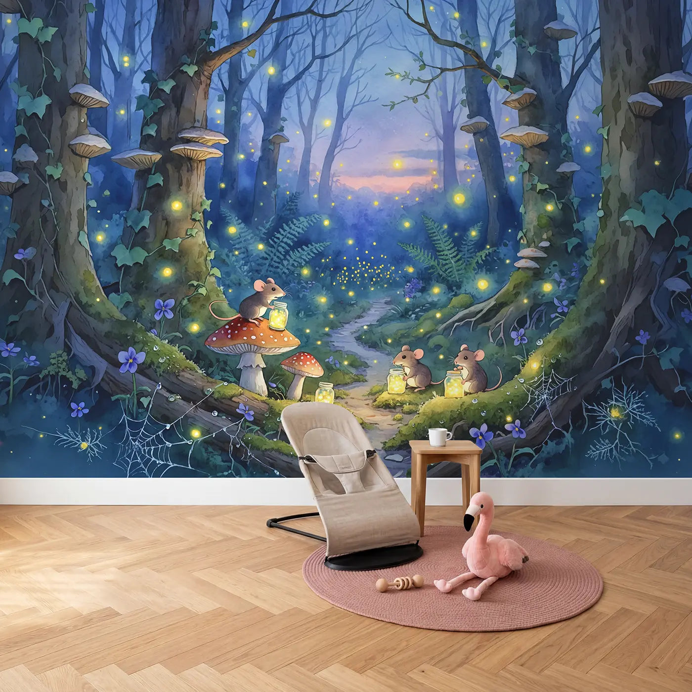 Firefly Jar Evening Wallpaper Mural in playroom setting by Whimsy Tots