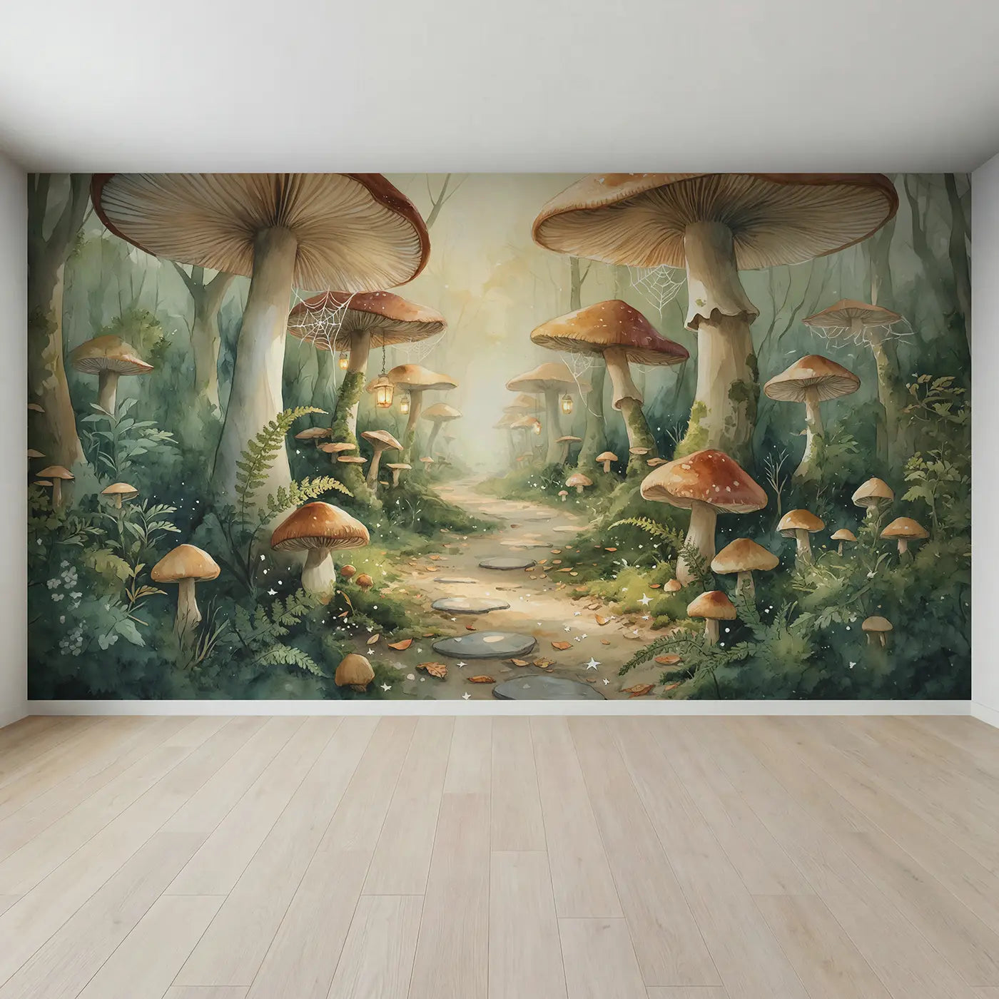Full view of Mushroom Tunnel Path Wallpaper Mural by Whimsy Tots