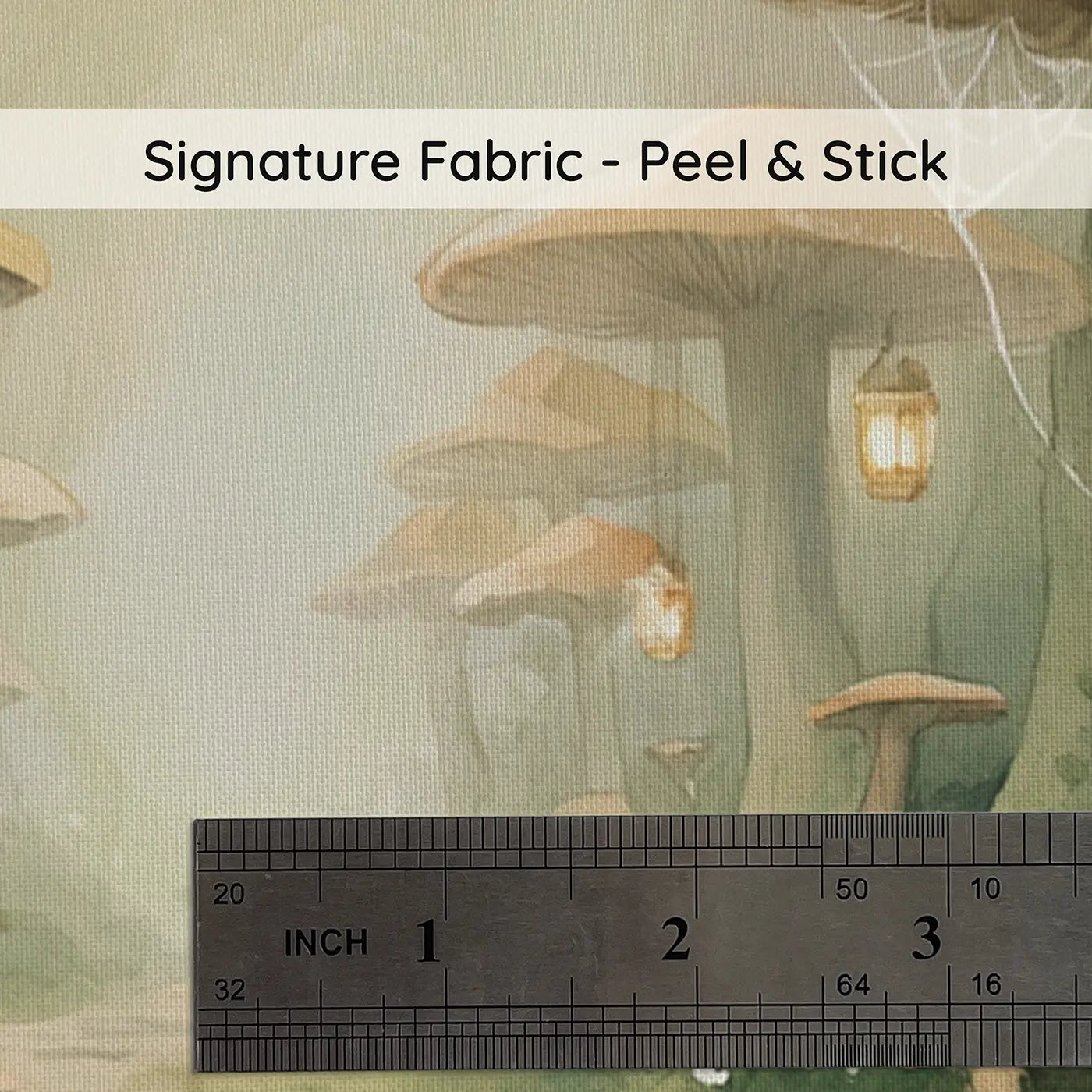 Fabric texture close-up of Mushroom Tunnel Path Wallpaper Mural by Whimsy Tots