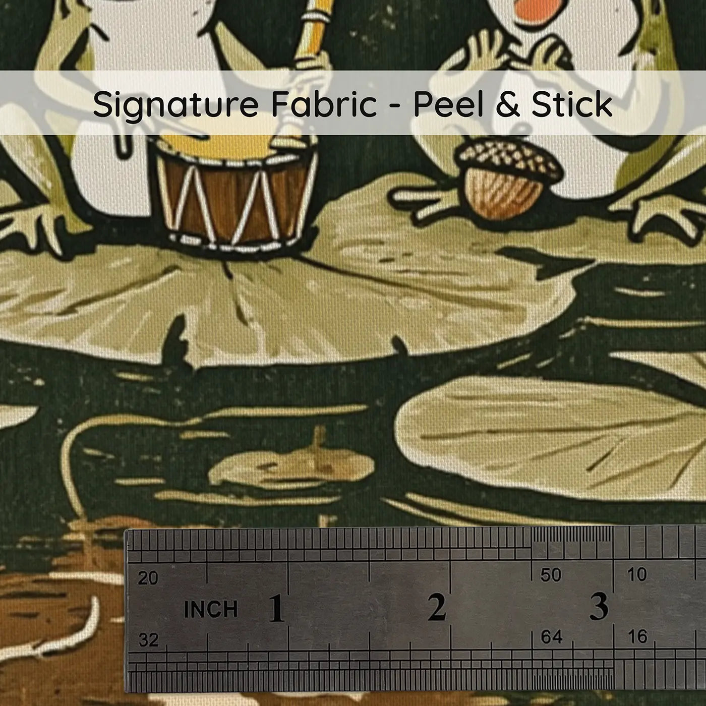 Fabric texture close-up of Frog Concert Mushroom Pond Wallpaper Mural by Whimsy Tots