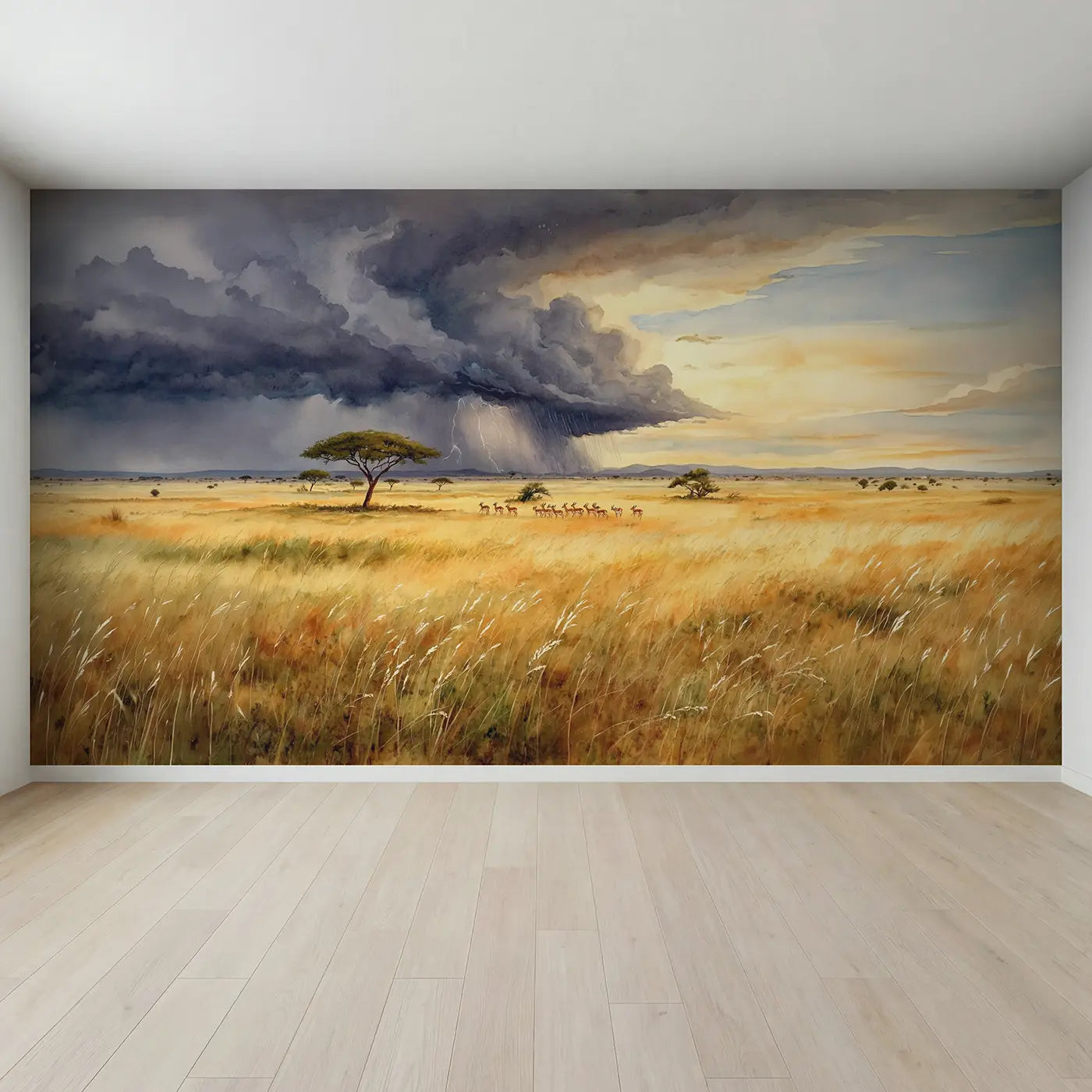 Full view of Savanna Storm Approaching Wallpaper Mural by Whimsy Tots