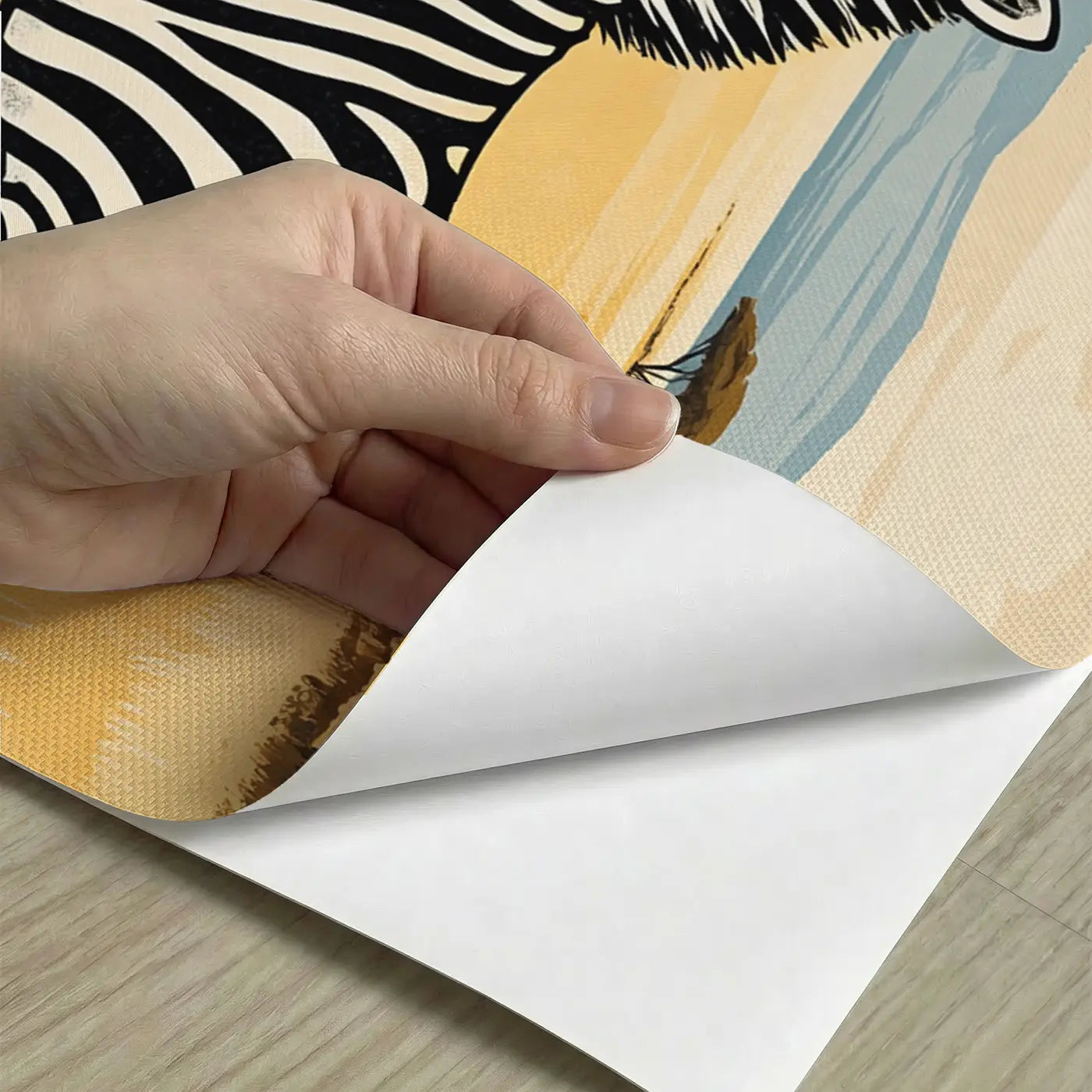 Peel-and-stick detail of Zebra Mother and Foal Wallpaper Mural by Whimsy Tots