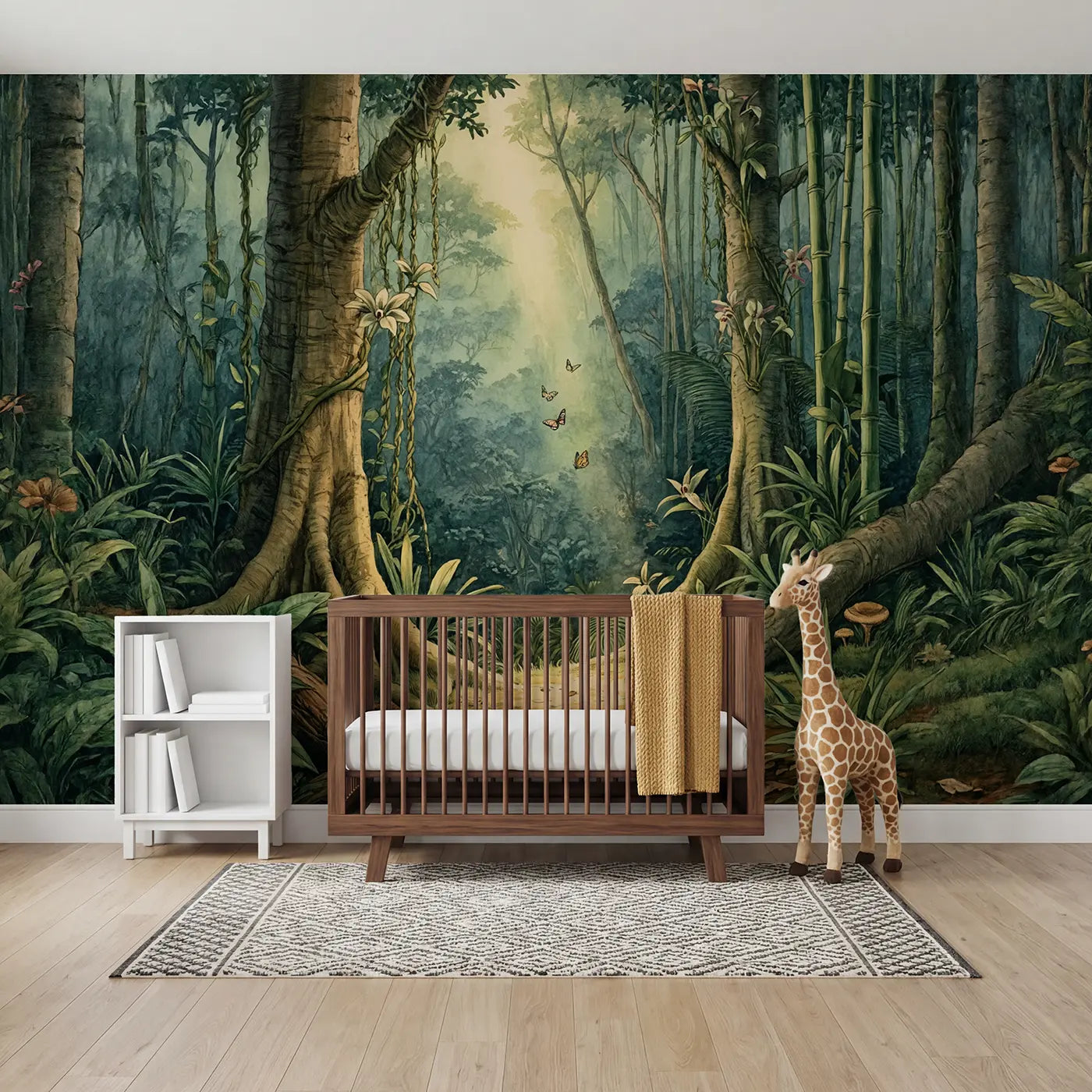 storybook jungle light cathedral clearing wallpaper mural for nursery by Whimsy Tots