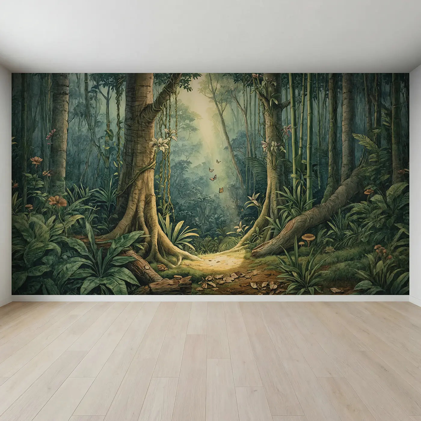 Full view of Jungle Light Cathedral Wallpaper Mural by Whimsy Tots