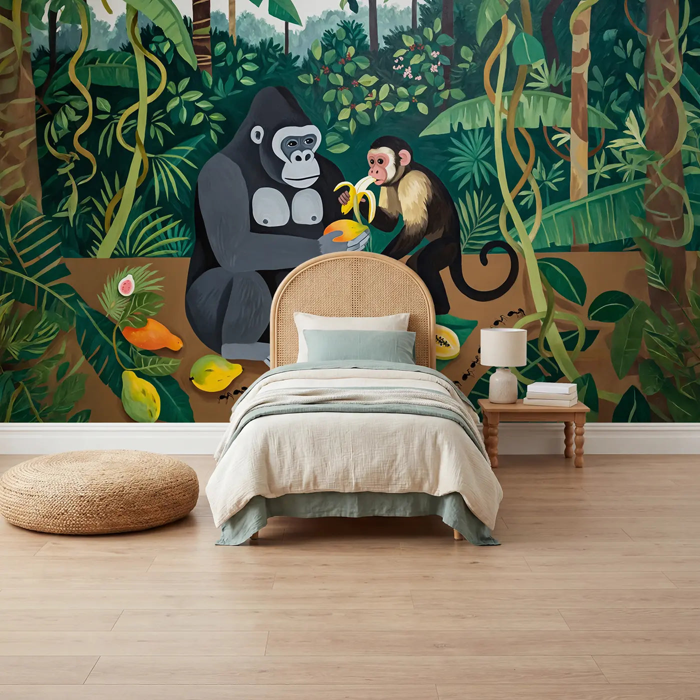 Modern Illustration gorilla monkey jungle wallpaper mural for kids room by Whimsy Tots