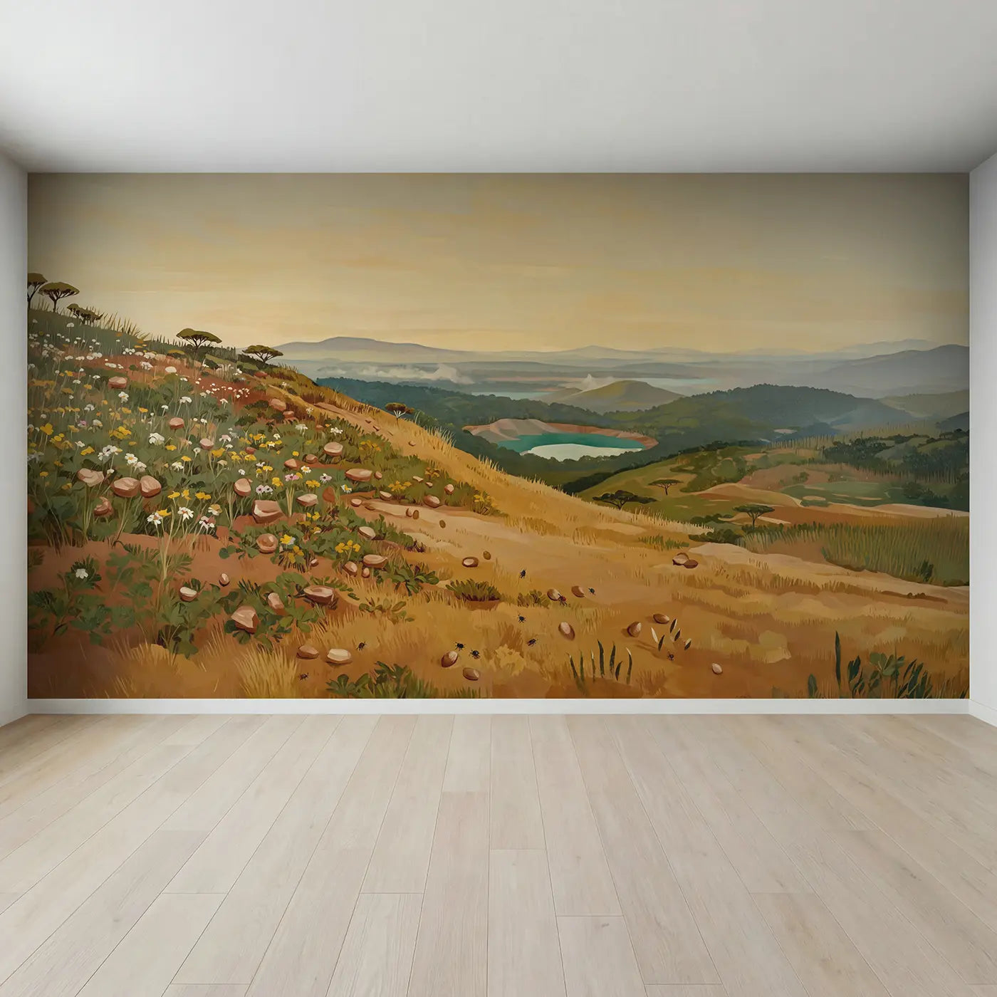 Full view of Volcanic Crater Lake Surrounded Wallpaper Mural by Whimsy Tots