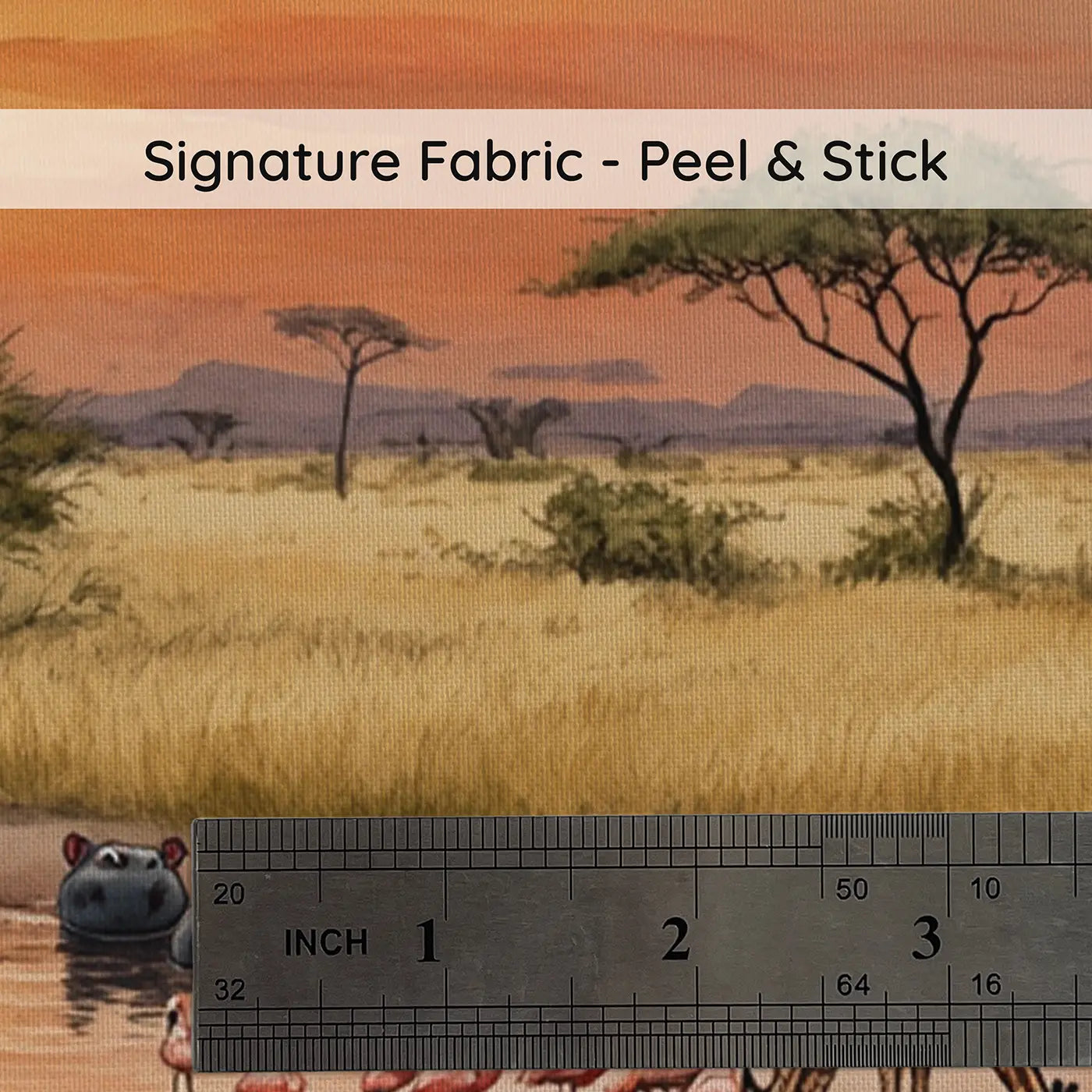 Fabric texture close-up of Sunset Safari Watering Hole Wallpaper Mural by Whimsy Tots
