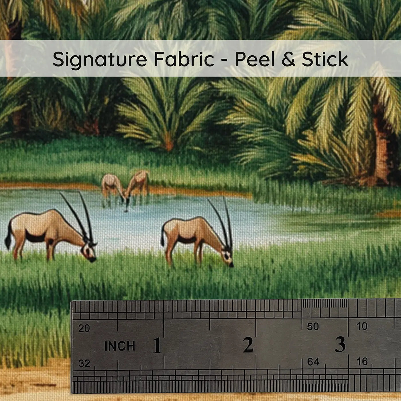 Fabric texture close-up of Palm Oasis Dry Savanna Wallpaper Mural by Whimsy Tots