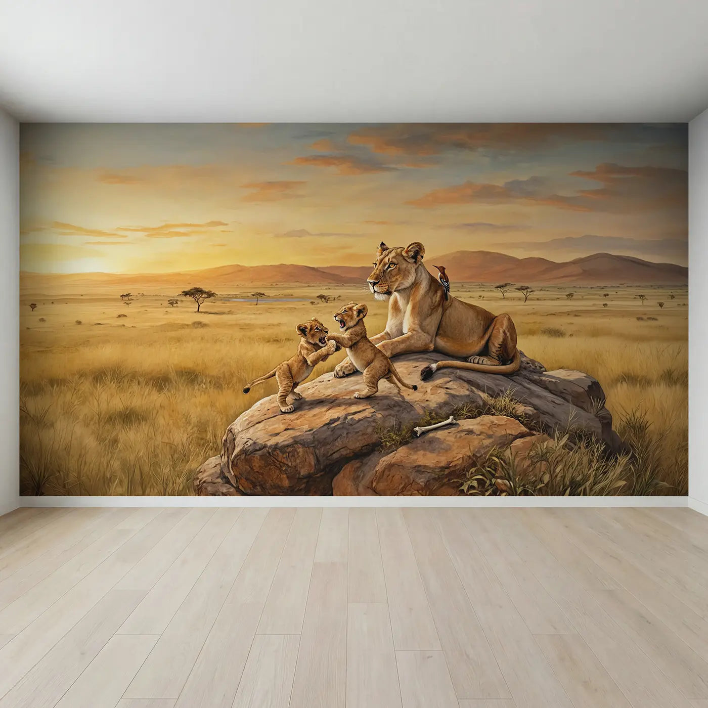 Full view of Lion Cubs Rocky Hilltop Wallpaper Mural by Whimsy Tots