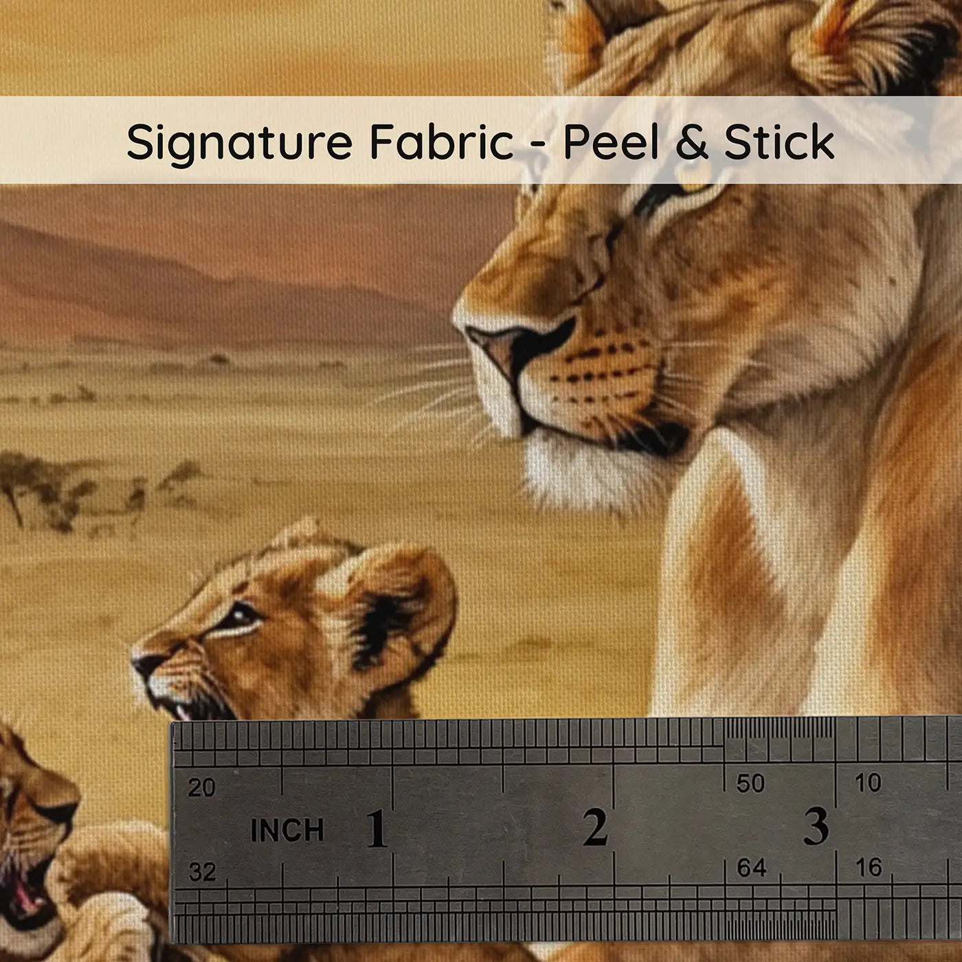 Fabric texture close-up of Lion Cubs Rocky Hilltop Wallpaper Mural by Whimsy Tots