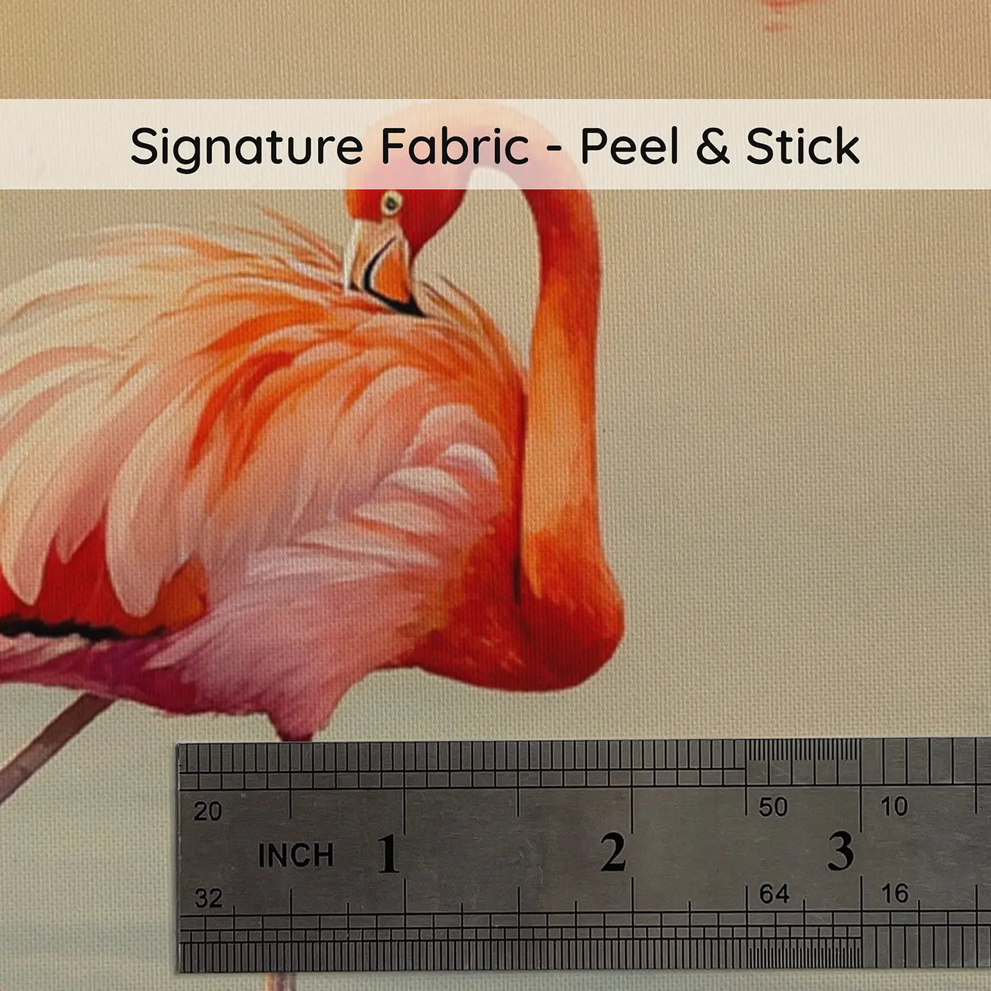 Fabric texture close-up of Sunset Flamingo Lake Edge Wallpaper Mural by Whimsy Tots