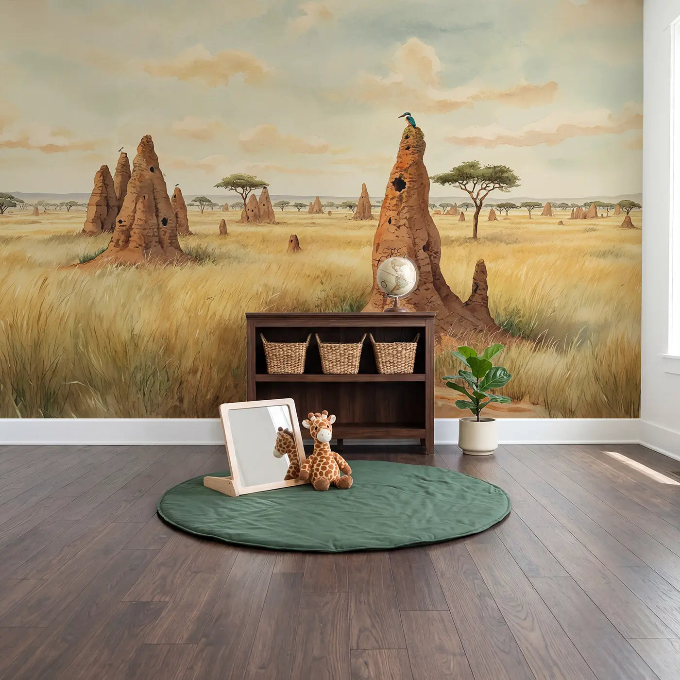 Savanna Termite Mound Wallpaper Mural in playroom setting by Whimsy Tots