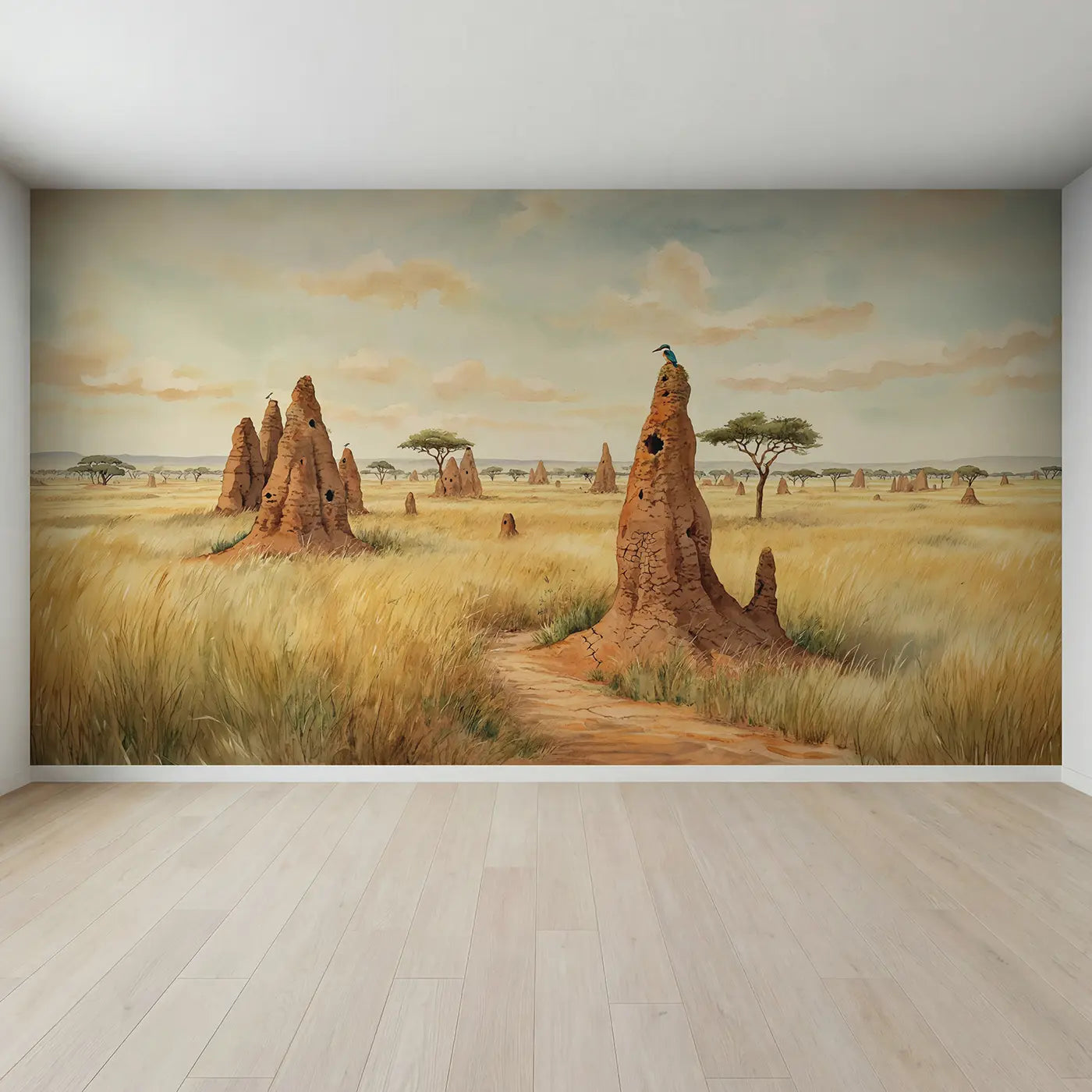 Full view of Savanna Termite Mound Wallpaper Mural by Whimsy Tots