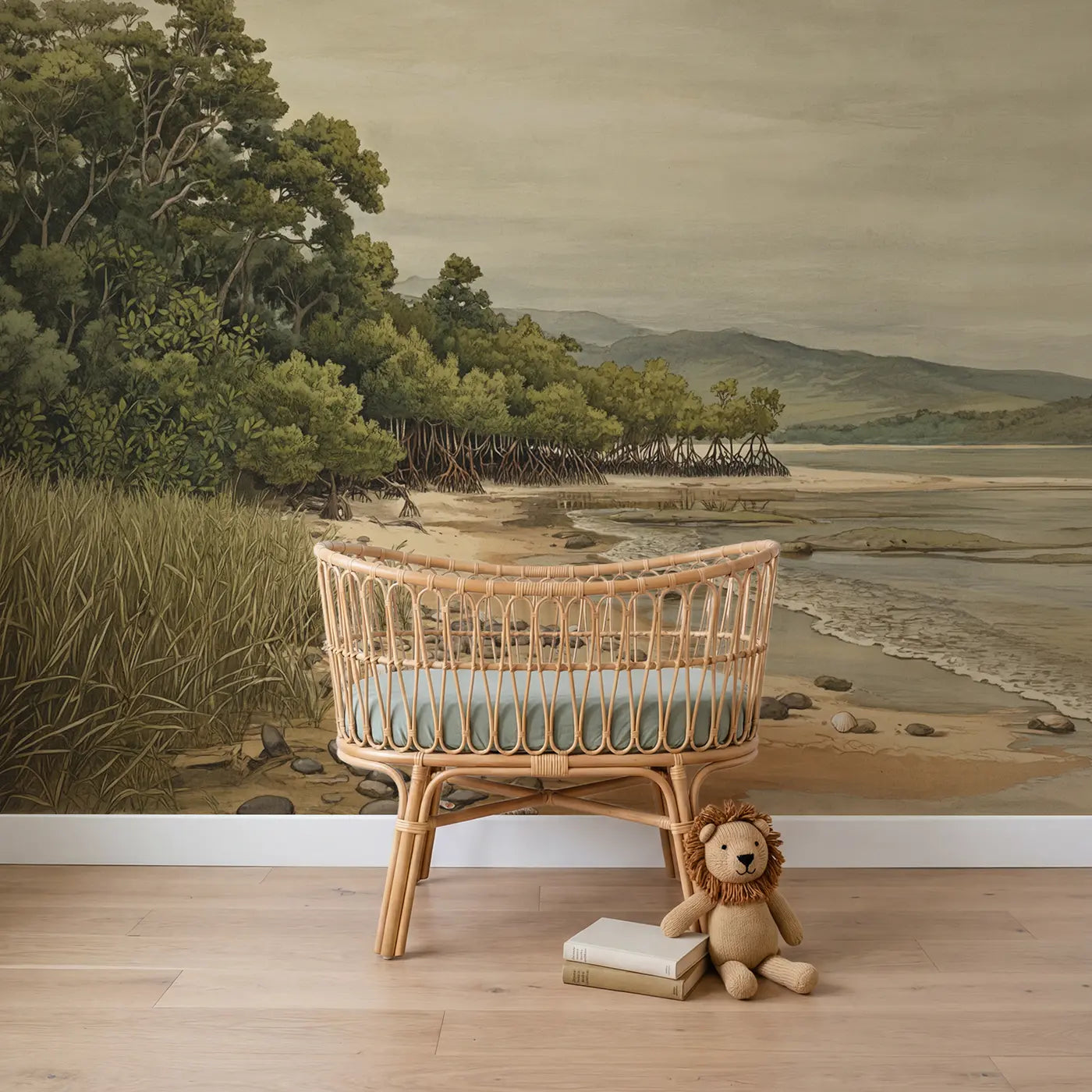 storybook mangrove swamp jungle animals wallpaper mural for nursery by Whimsy Tots