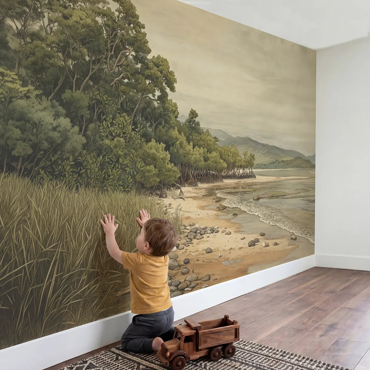 Child in nursery with Mangrove Swamp Tangled Root Wallpaper Mural by Whimsy Tots