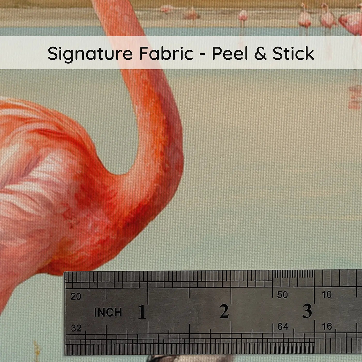 Fabric texture close-up of Flamingo Chick and Parent Wallpaper Mural by Whimsy Tots