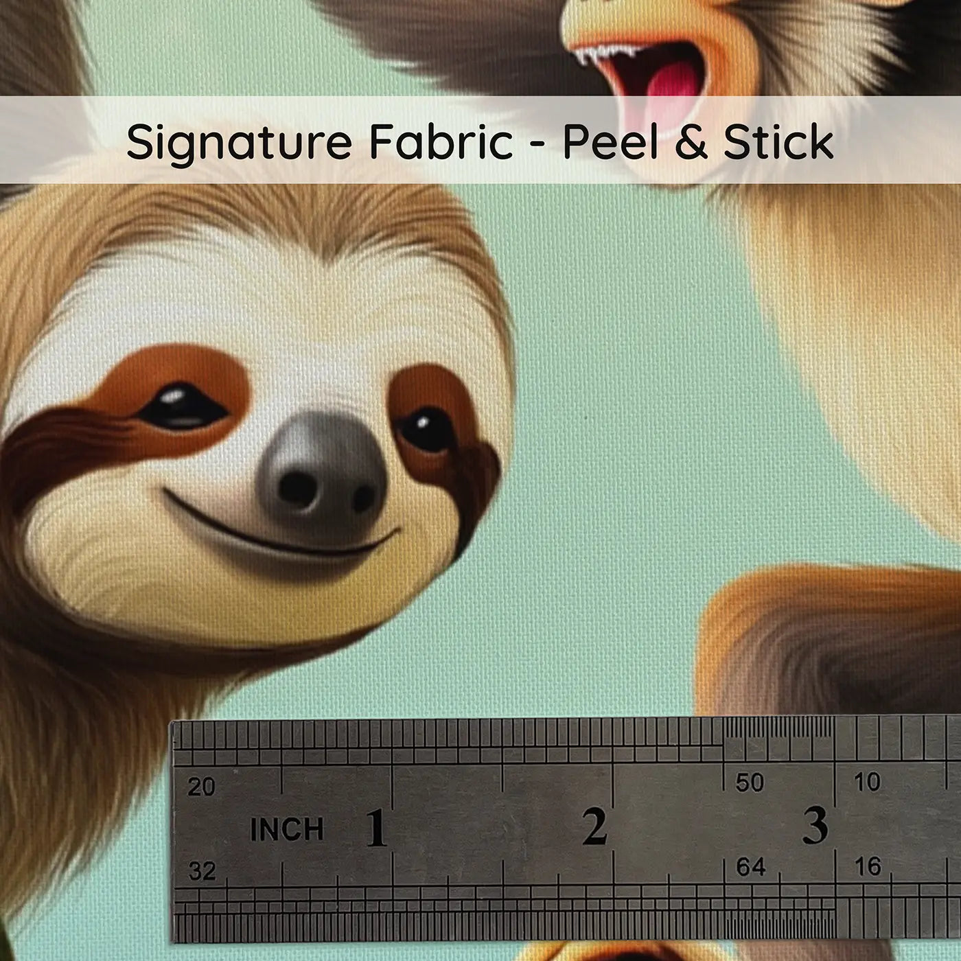 Fabric texture close-up of Sloth and Monkey Branch Friends Wallpaper Mural by Whimsy Tots