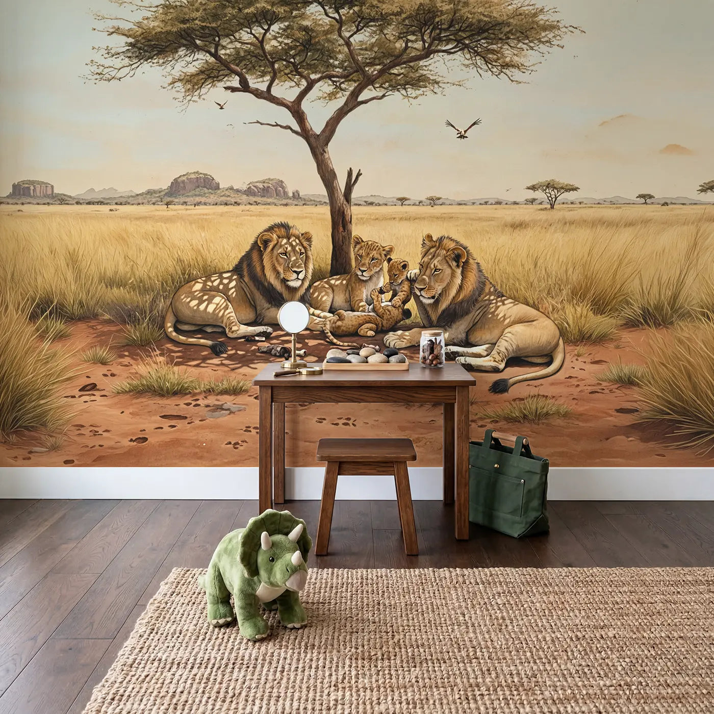Acacia Shade Lion Pride Wallpaper Mural in playroom setting by Whimsy Tots