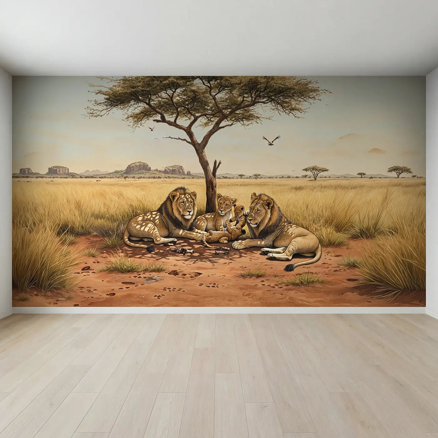 Full view of Acacia Shade Lion Pride Wallpaper Mural by Whimsy Tots