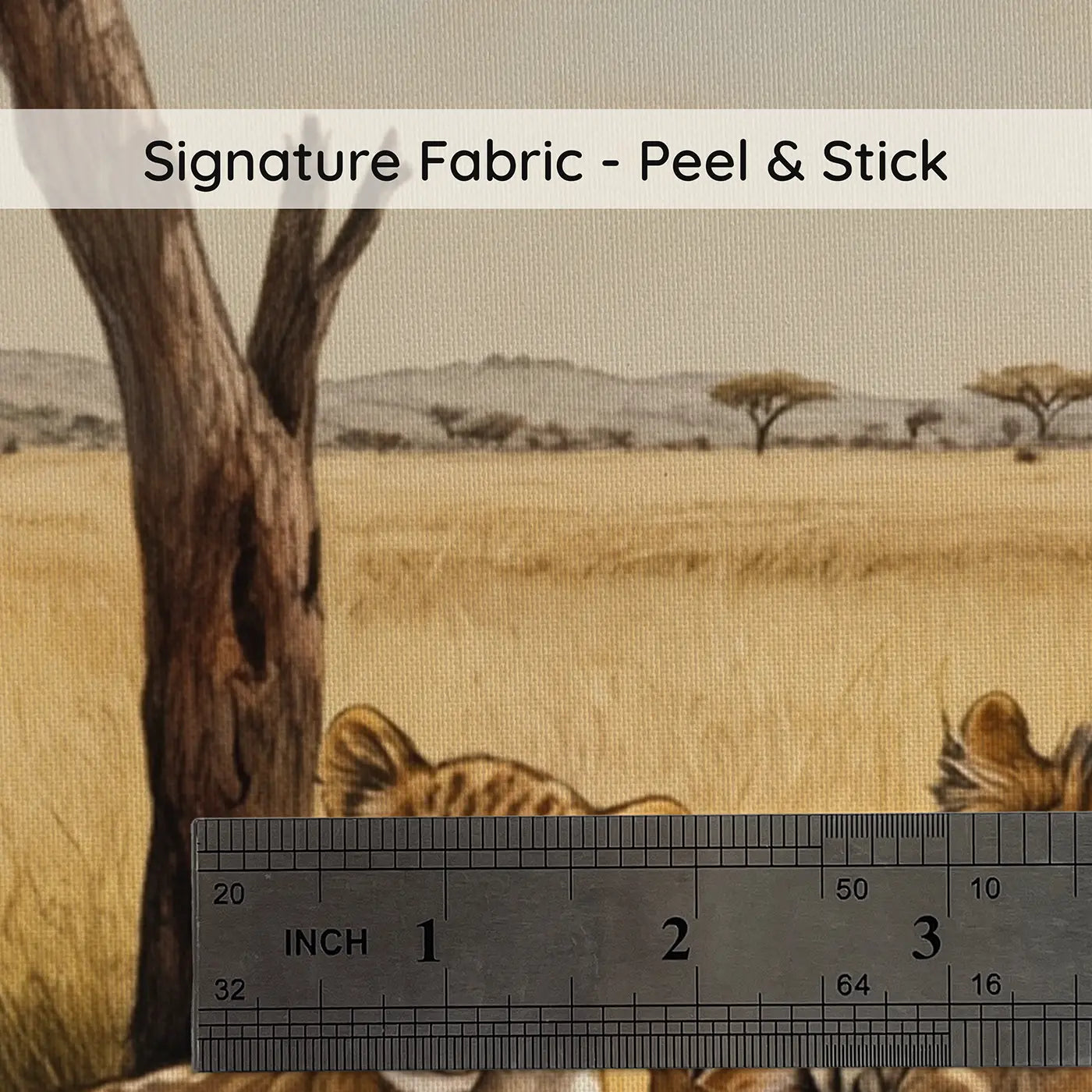 Fabric texture close-up of Acacia Shade Lion Pride Wallpaper Mural by Whimsy Tots