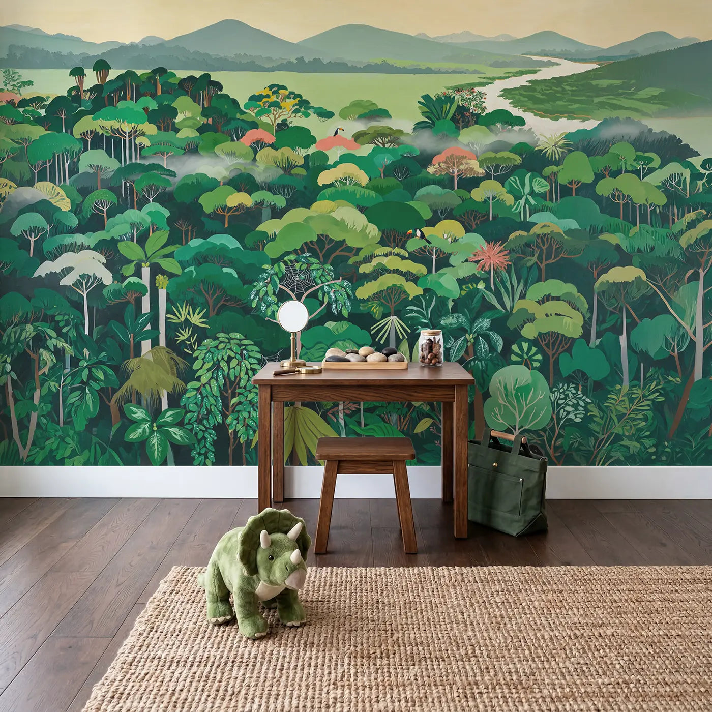 Jungle Canopy From Above Wallpaper Mural in playroom setting by Whimsy Tots