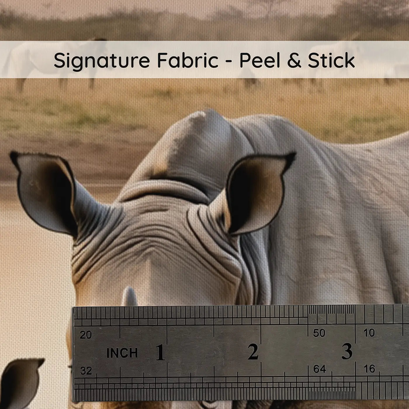 Fabric texture close-up of Baby Rhino Mud Waterhole Wallpaper Mural by Whimsy Tots